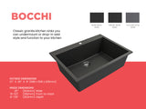 BOCCHI Campino Uno 27" Dual Mount Granite Kitchen Sink Kit, Metallic Black, 1634-505-0126