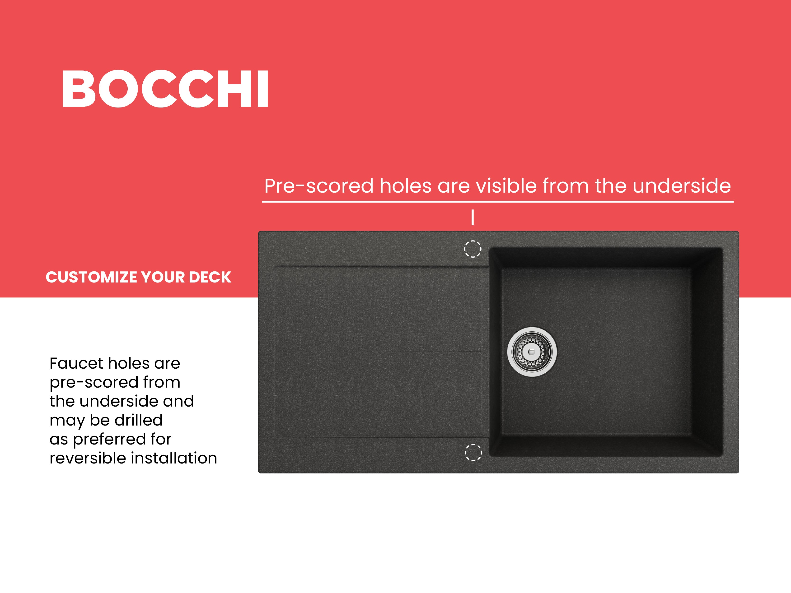 BOCCHI Levanzo 39" Dual Mount Granite Kitchen Sink Kit, Metallic Black, Includes Drainboard, 1635-505-0120