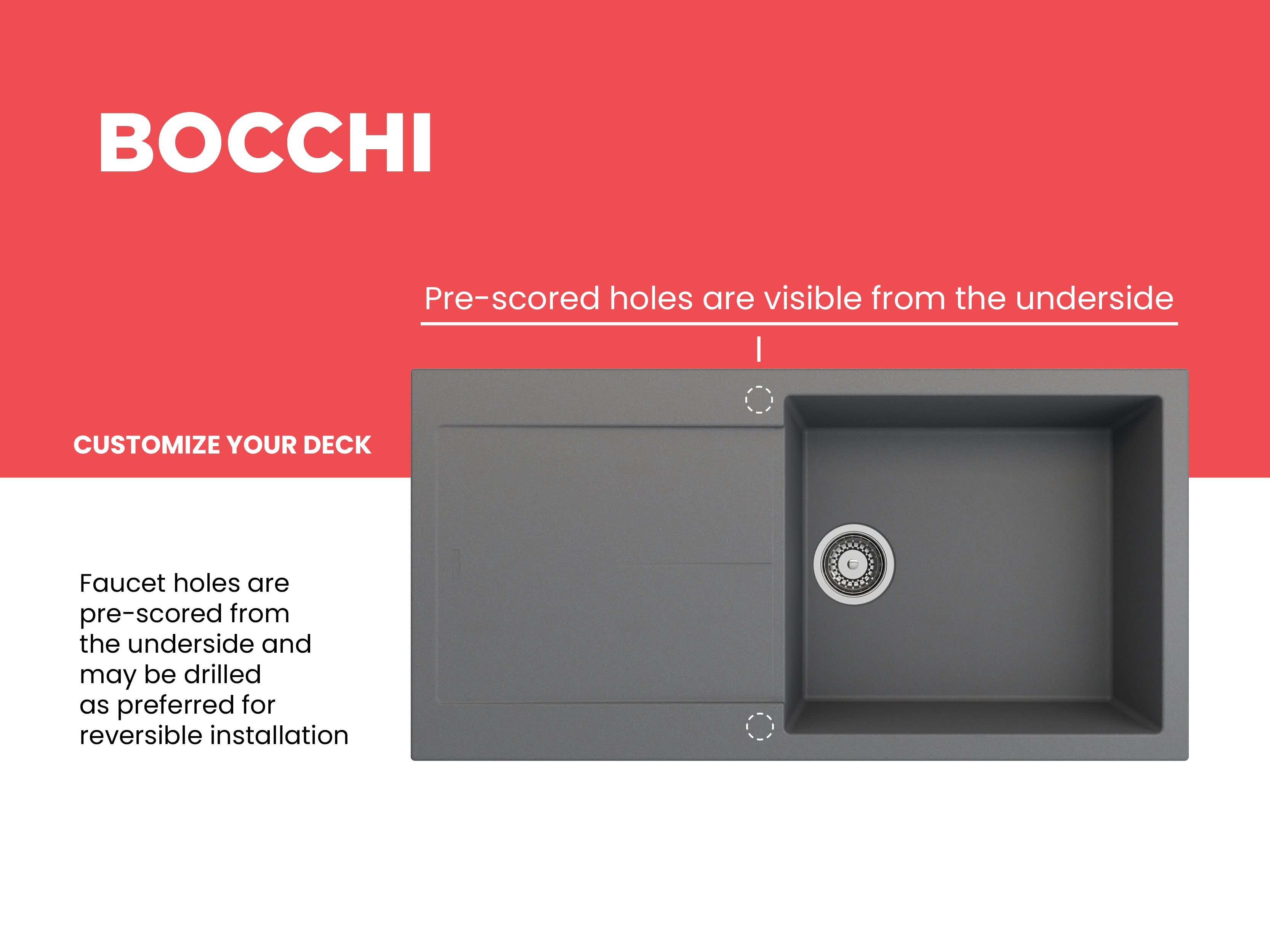 BOCCHI Levanzo 39" Dual Mount Granite Kitchen Sink Kit, Concrete Gray, Includes Drainboard, 1635-506-0120