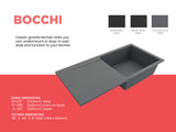 BOCCHI Levanzo 39" Dual Mount Granite Kitchen Sink Kit, Concrete Gray, Includes Drainboard, 1635-506-0120