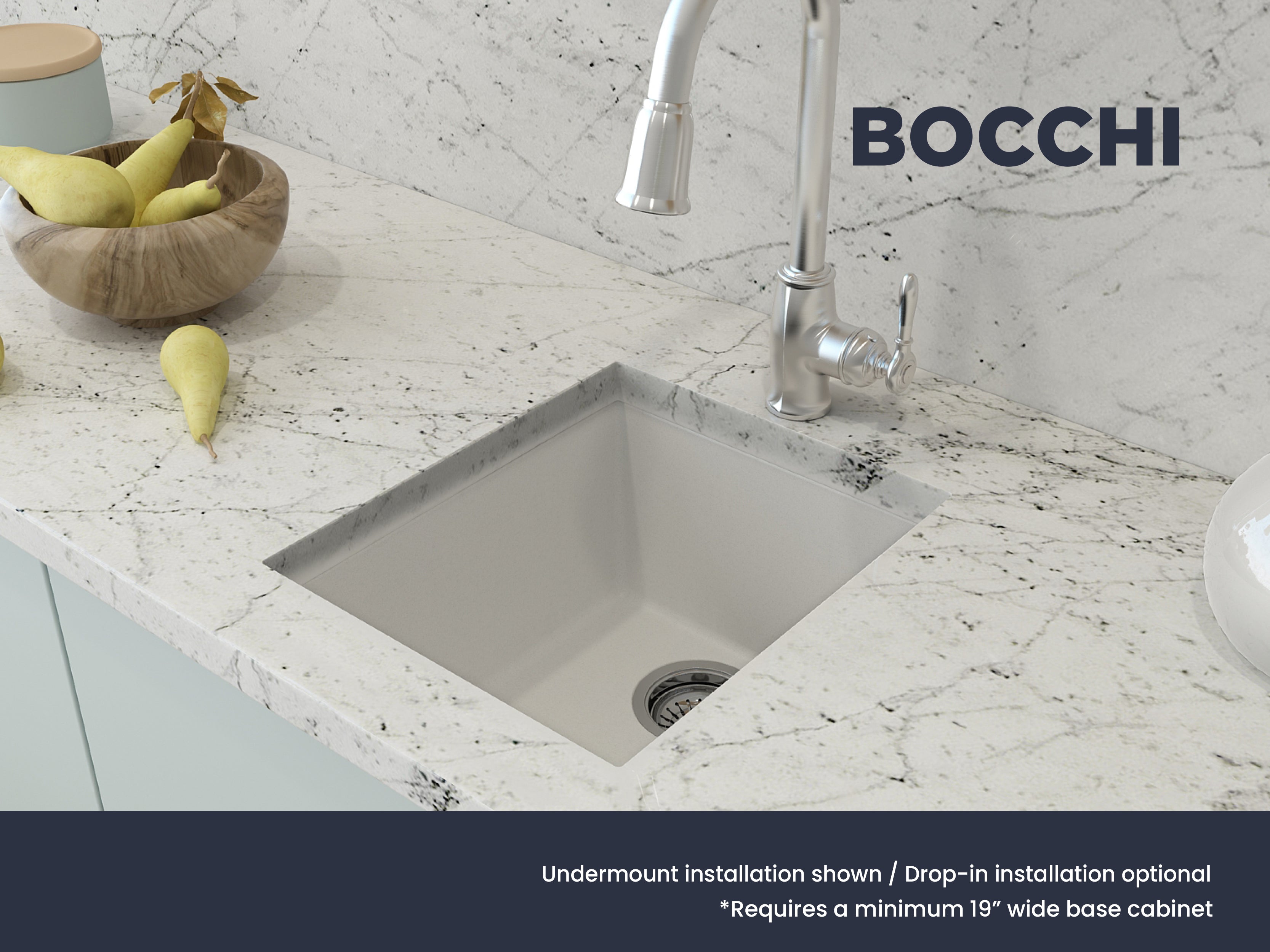 BOCCHI Campino Uno 16" Rectangle Granite Bar/Prep Sink with Accessories, Milk White, 1608-507-0126