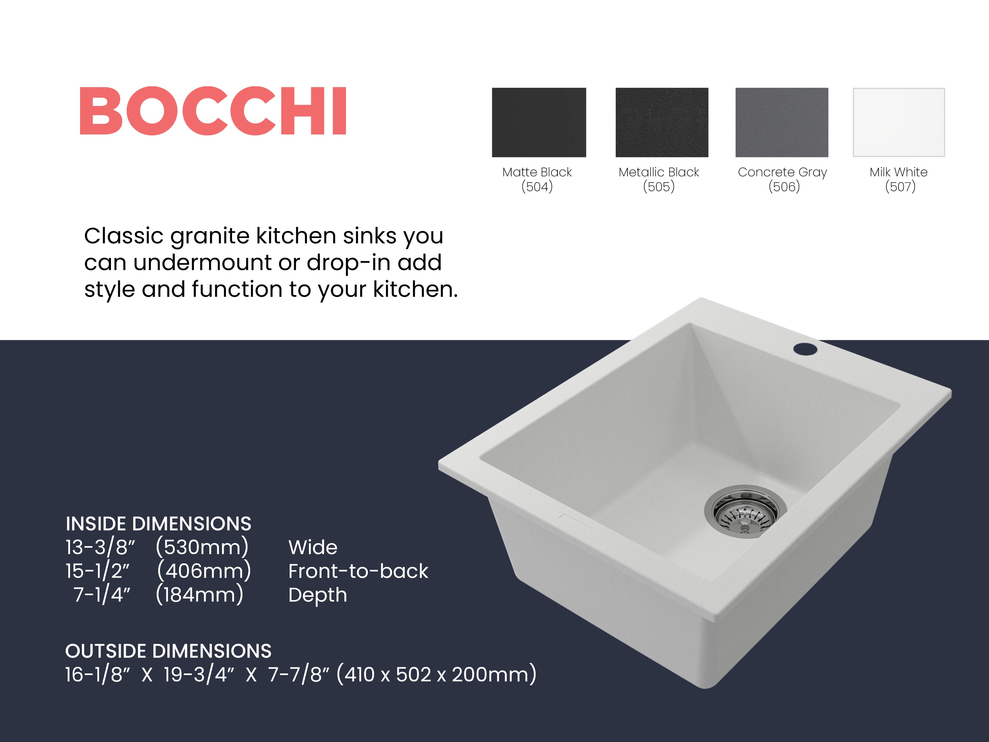 BOCCHI Campino Uno 16" Rectangle Granite Bar/Prep Sink with Accessories, Milk White, 1608-507-0126