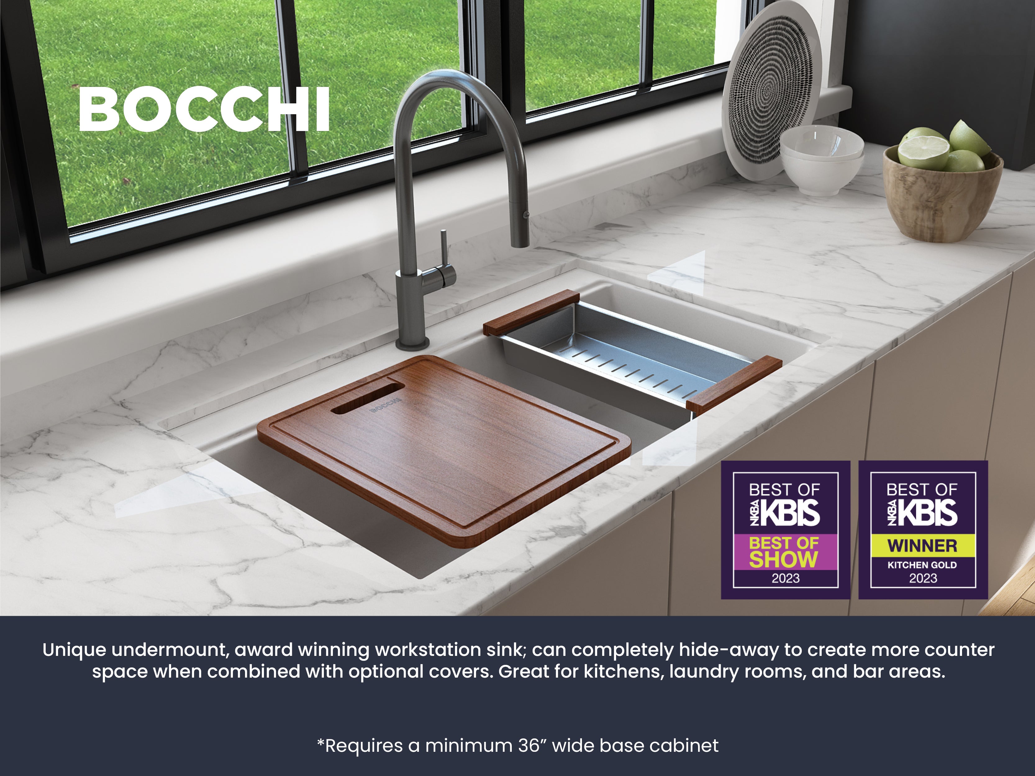 BOCCHI Baveno Lux 34" Dual Mount Granite Workstation Kitchen Sink Kit with Accessories, Milk White, 1616-507-0126