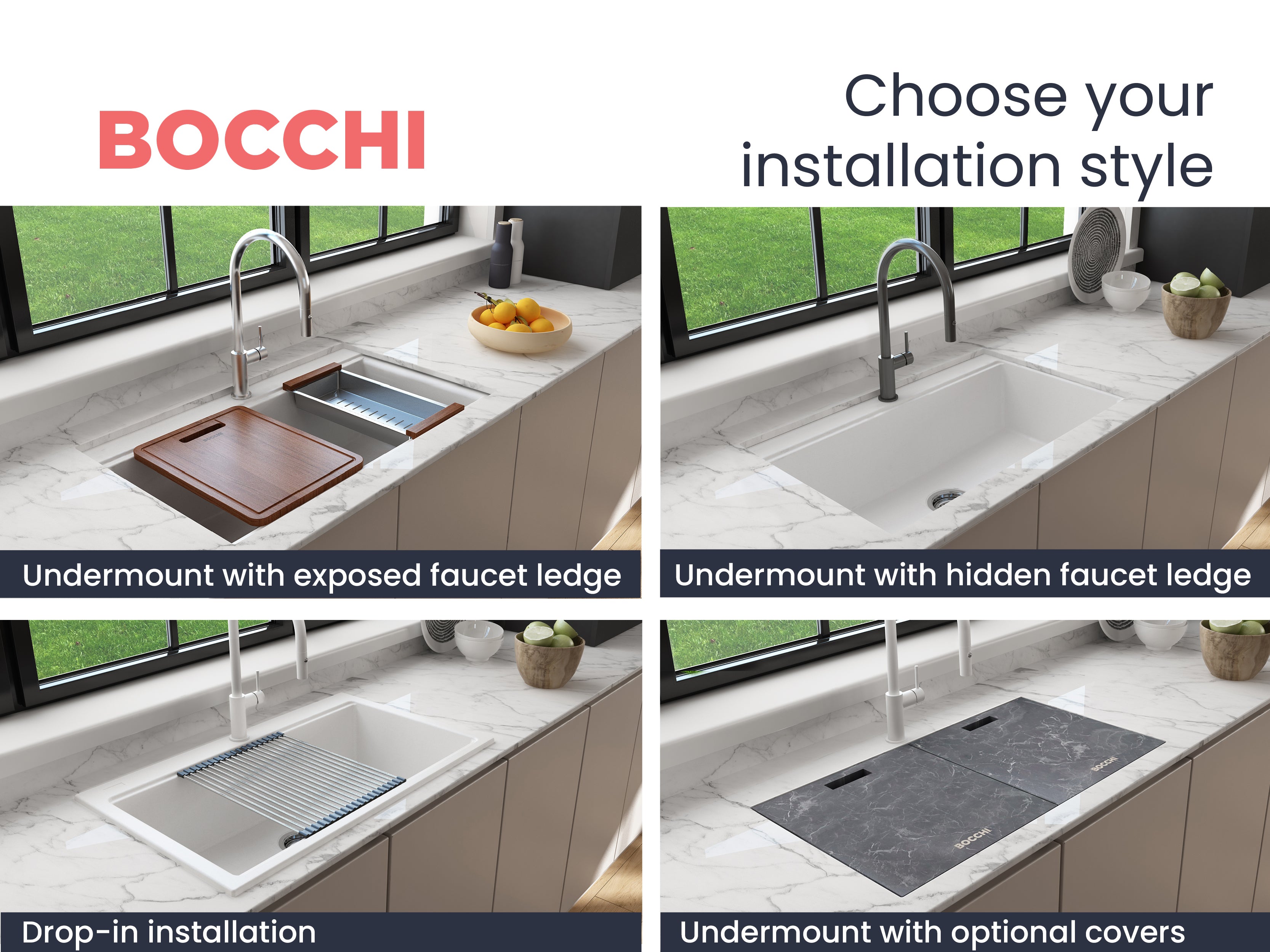 BOCCHI Baveno Lux 34" Dual Mount Granite Workstation Kitchen Sink Kit with Accessories, Milk White, 1616-507-0126