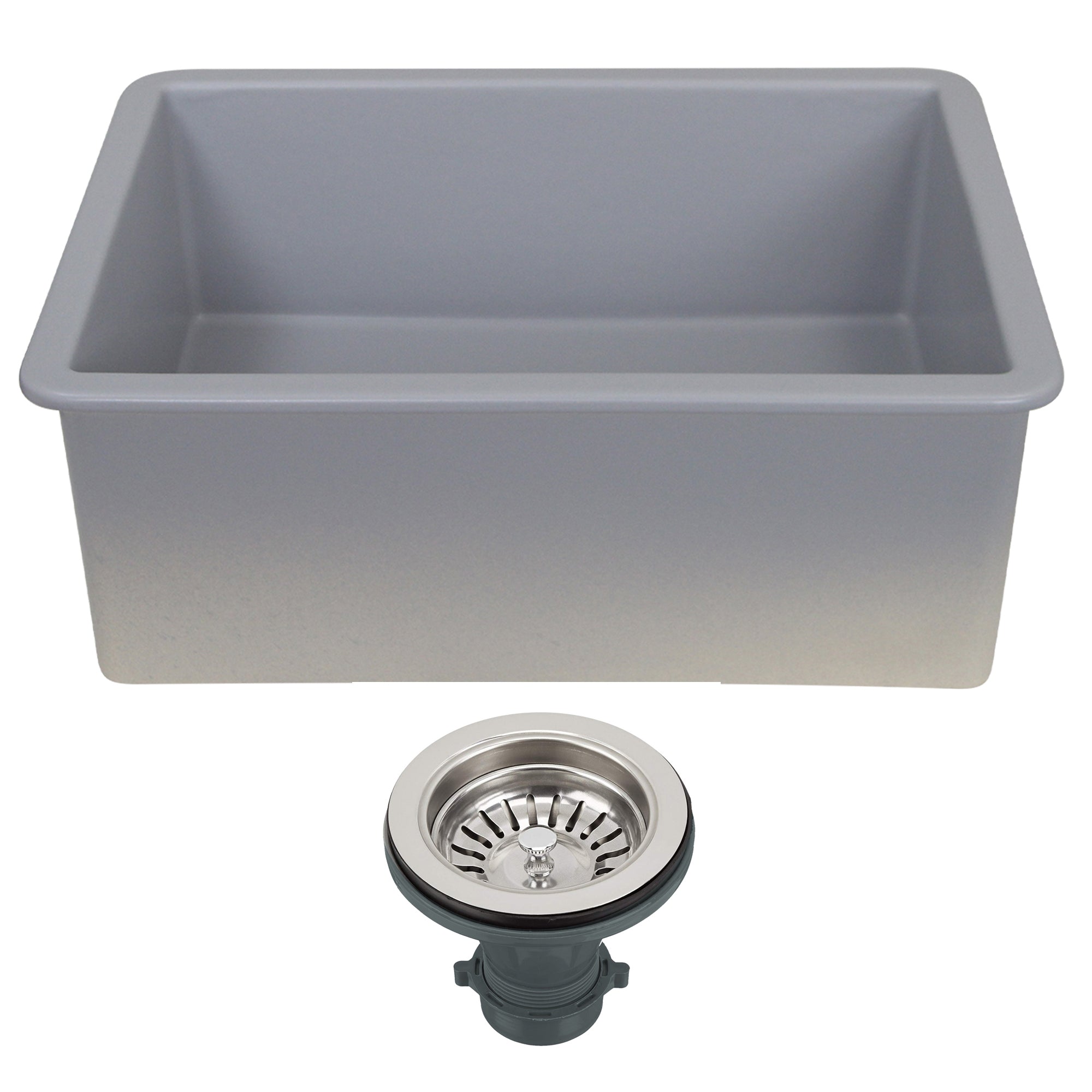 Nantucket Sinks Island 24" Dual Mount Fireclay Kitchen Sink with Accessories, Matte Grey, ISFC24GR-SB1