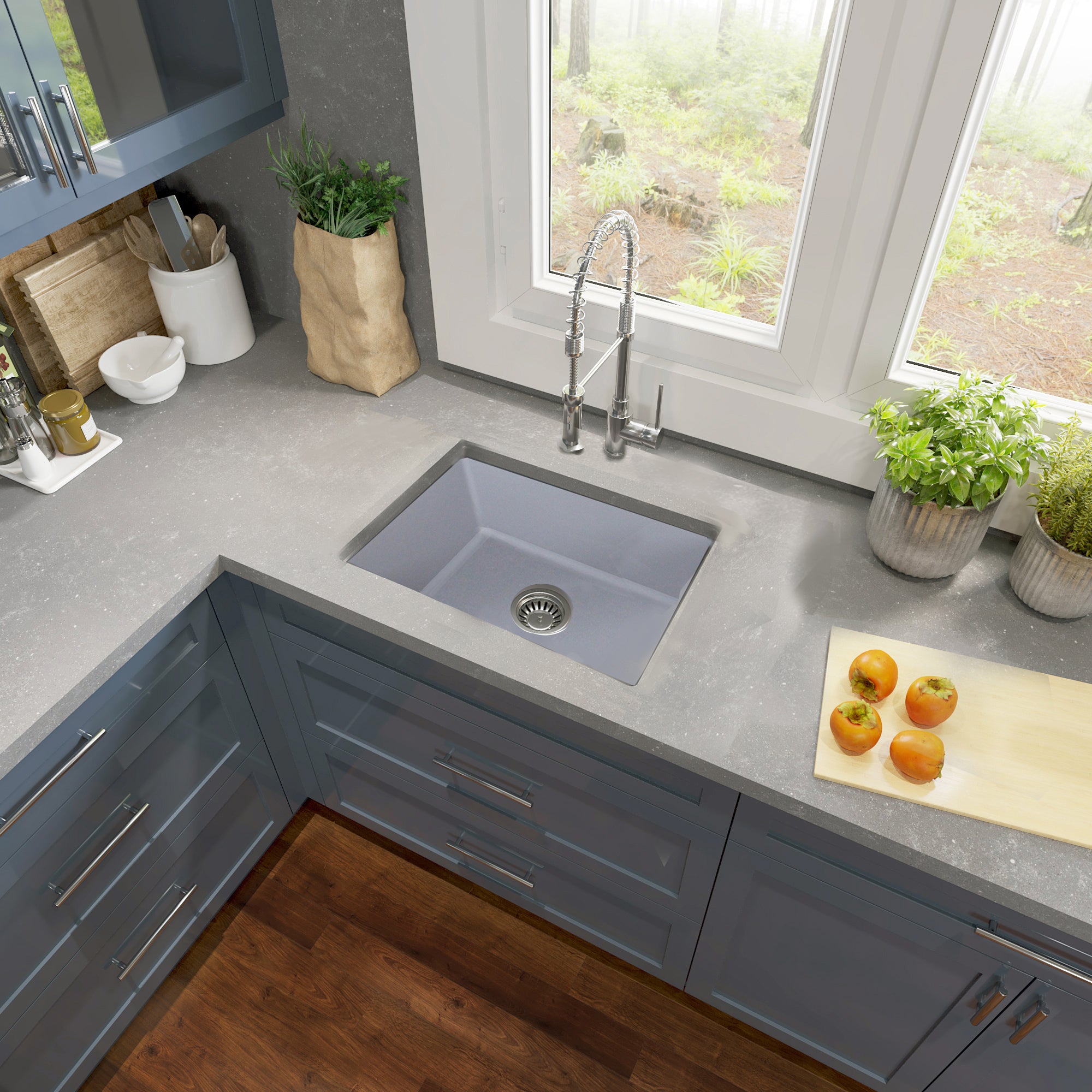 Nantucket Sinks Island 24" Dual Mount Fireclay Kitchen Sink with Accessories, Matte Grey, ISFC24GR-SB1