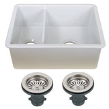 Nantucket Sinks Island 24" Dual Mount Fireclay Kitchen Sink with Accessories, 67/33 Double Bowl, White, ISFC24x18W-DB2