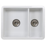 Nantucket Sinks Island 24" Dual Mount Fireclay Kitchen Sink with Accessories, 67/33 Double Bowl, White, ISFC24x18W-DB2