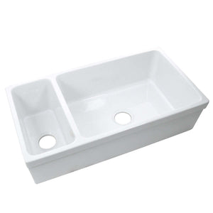 Alternate Image for Nantucket Sinks Island 36" Fireclay Farmhouse Sink with Accessories, 90/10 Double Bowl, White, ISFCGW35X19DBSO