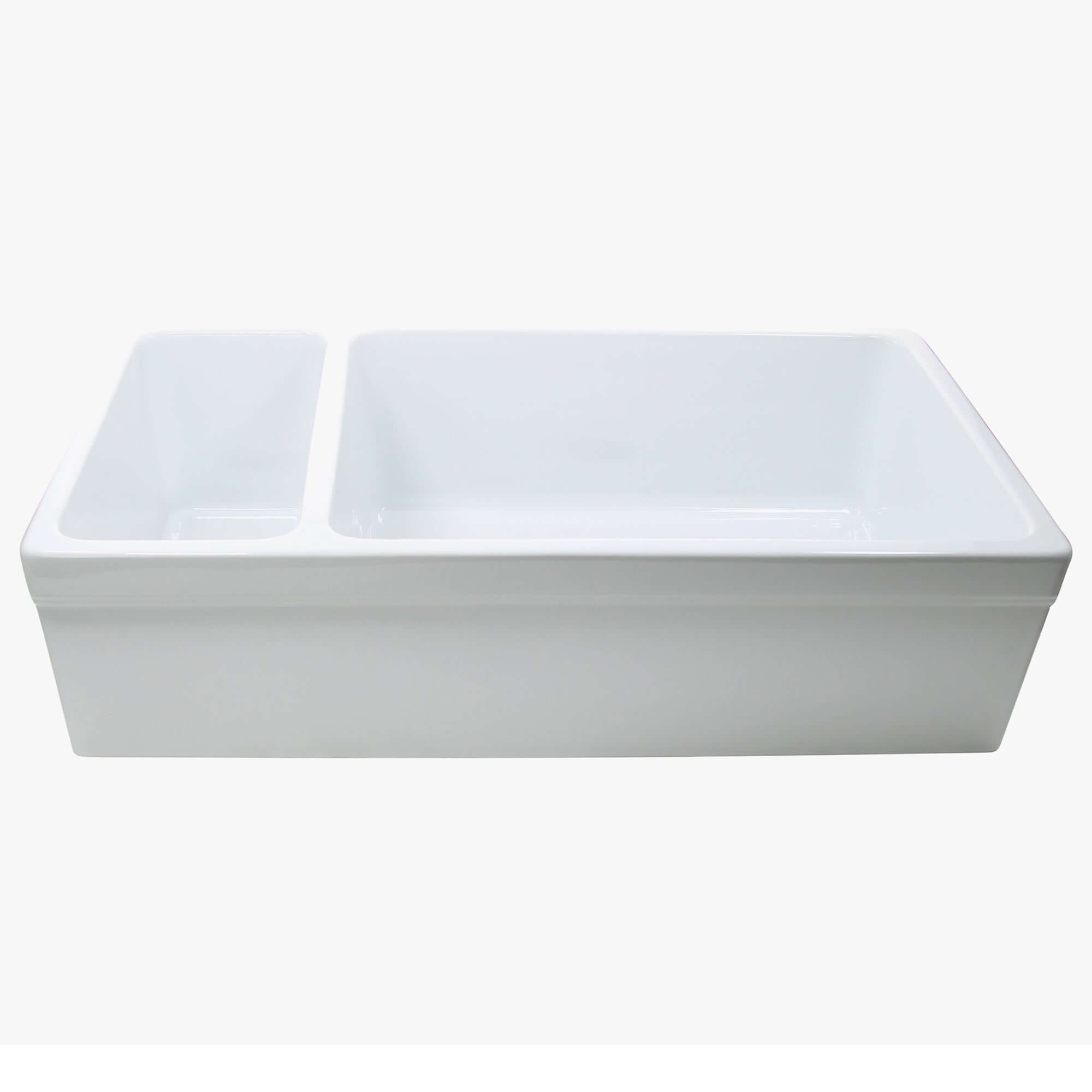 Nantucket Sinks Island 36" Fireclay Farmhouse Sink with Accessories, 90/10 Double Bowl, White, ISFCGW35X19DBSO