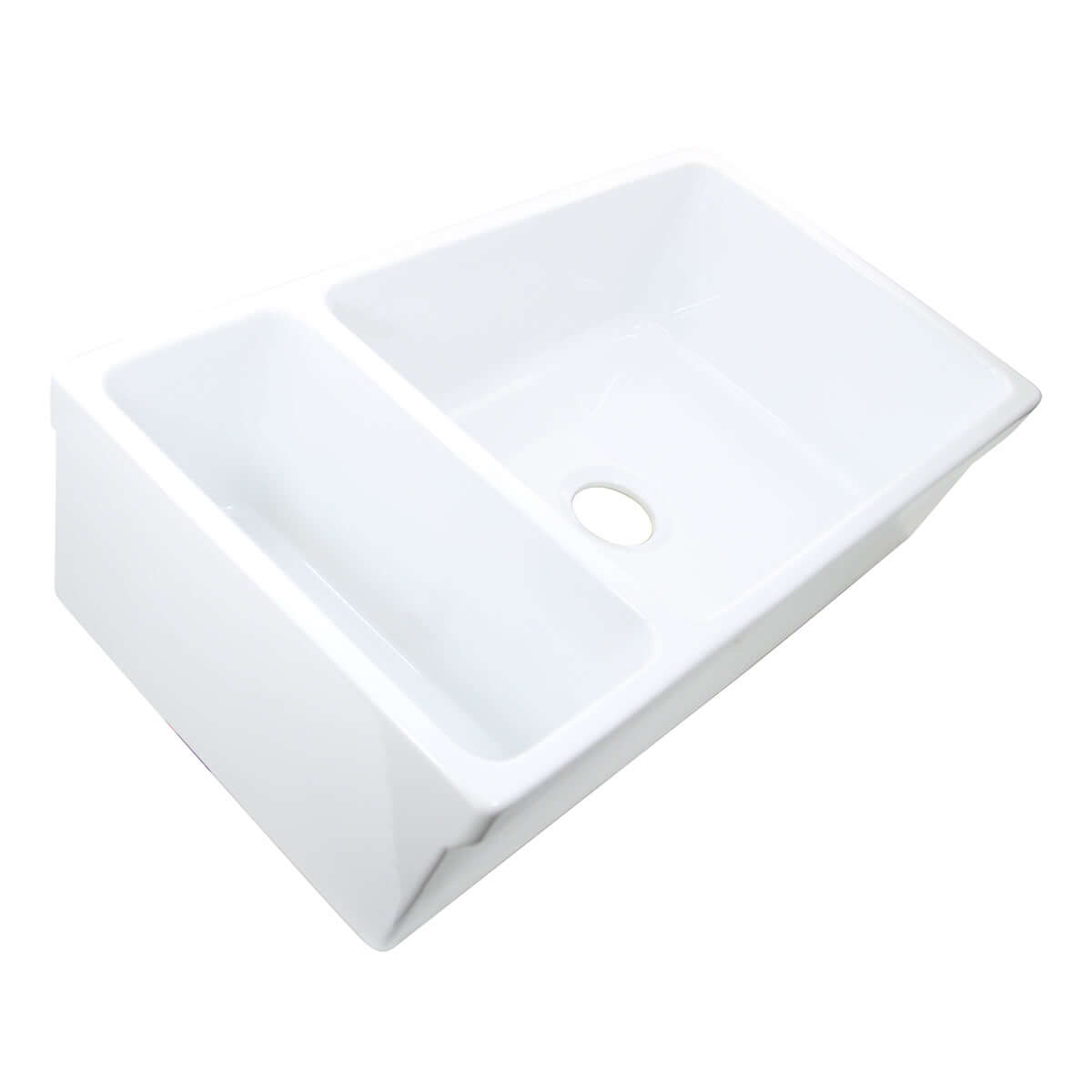 Nantucket Sinks Island 36" Fireclay Farmhouse Sink with Accessories, 90/10 Double Bowl, White, ISFCGW35X19DBSO