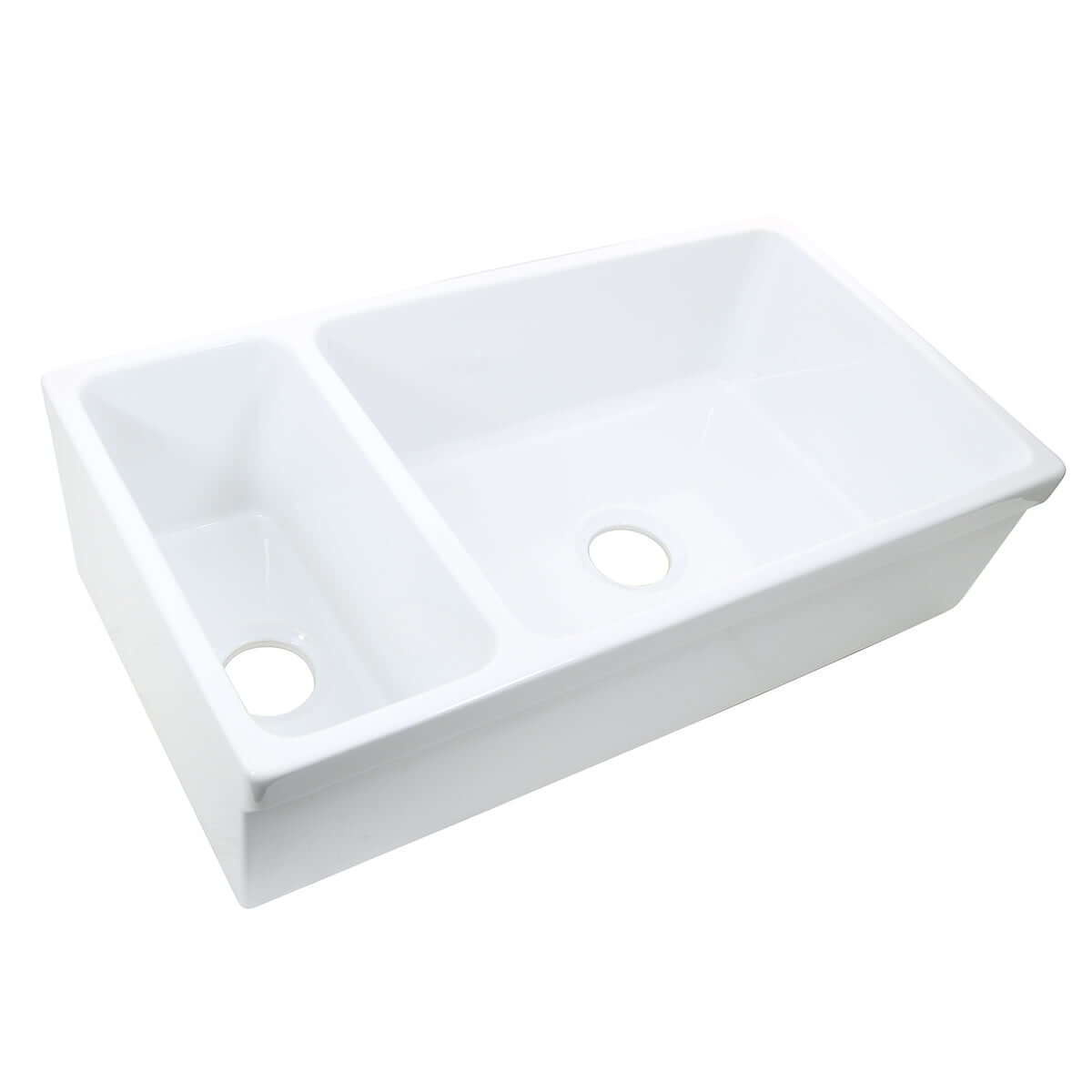 Nantucket Sinks Island 36" Fireclay Farmhouse Sink with Accessories, 90/10 Double Bowl, White, ISFCGW35X19DBSO