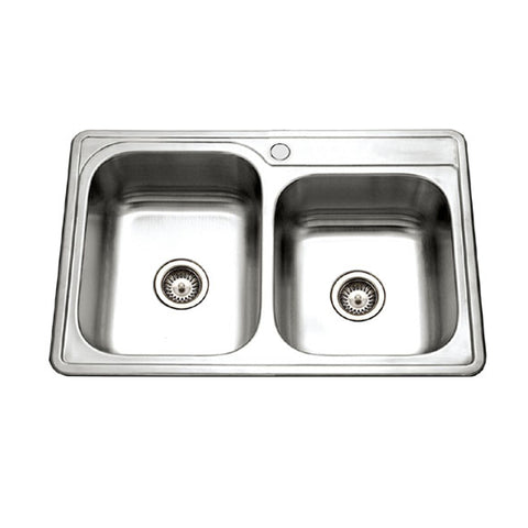 Houzer 33" Stainless Steel Topmount 60/40 Double Bowl Kitchen Sink, 20 Gauge, ISL-3322BS1-1