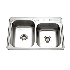 Alternate Image for Houzer 33" Stainless Steel Topmount 60/40 Double Bowl Kitchen Sink, 20 Gauge, ISL-3322BS3-1