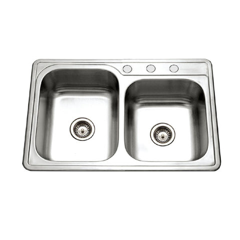 Houzer 33" Stainless Steel Topmount 60/40 Double Bowl Kitchen Sink, 20 Gauge, ISL-3322BS3-1