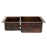Premier Copper Products 33" Copper Kitchen Sink, 40/60 Double Bowl, Oil Rubbed Bronze, K40DB33229 - The Sink Boutique