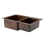 Premier Copper Products 33" Copper Kitchen Sink, 60/40 Double Bowl, Oil Rubbed Bronze, K60DB33229