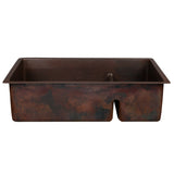 Premier Copper Products 33" Copper Kitchen Sink, 70/30 Double Bowl, Oil Rubbed Bronze, K70DB33199-SD5 - The Sink Boutique