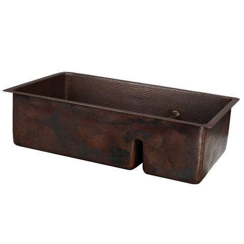 Premier Copper Products 33" Copper Kitchen Sink, 70/30 Double Bowl, Oil Rubbed Bronze, K70DB33199-SD5