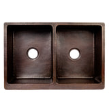 Premier Copper Products 33" Copper Farmhouse Sink, 50/50 Double Bowl, Oil Rubbed Bronze and Nickel, KA50DB33229S-NB - The Sink Boutique