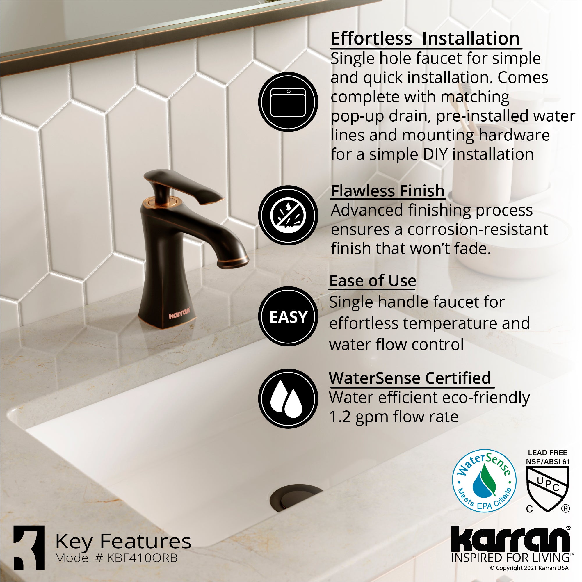 Karran Woodburn 1.2 GPM Single Lever Handle Lead-free Brass ADA Bathroom Faucet, Basin, Oil Rubbed Bronze, KBF410ORB