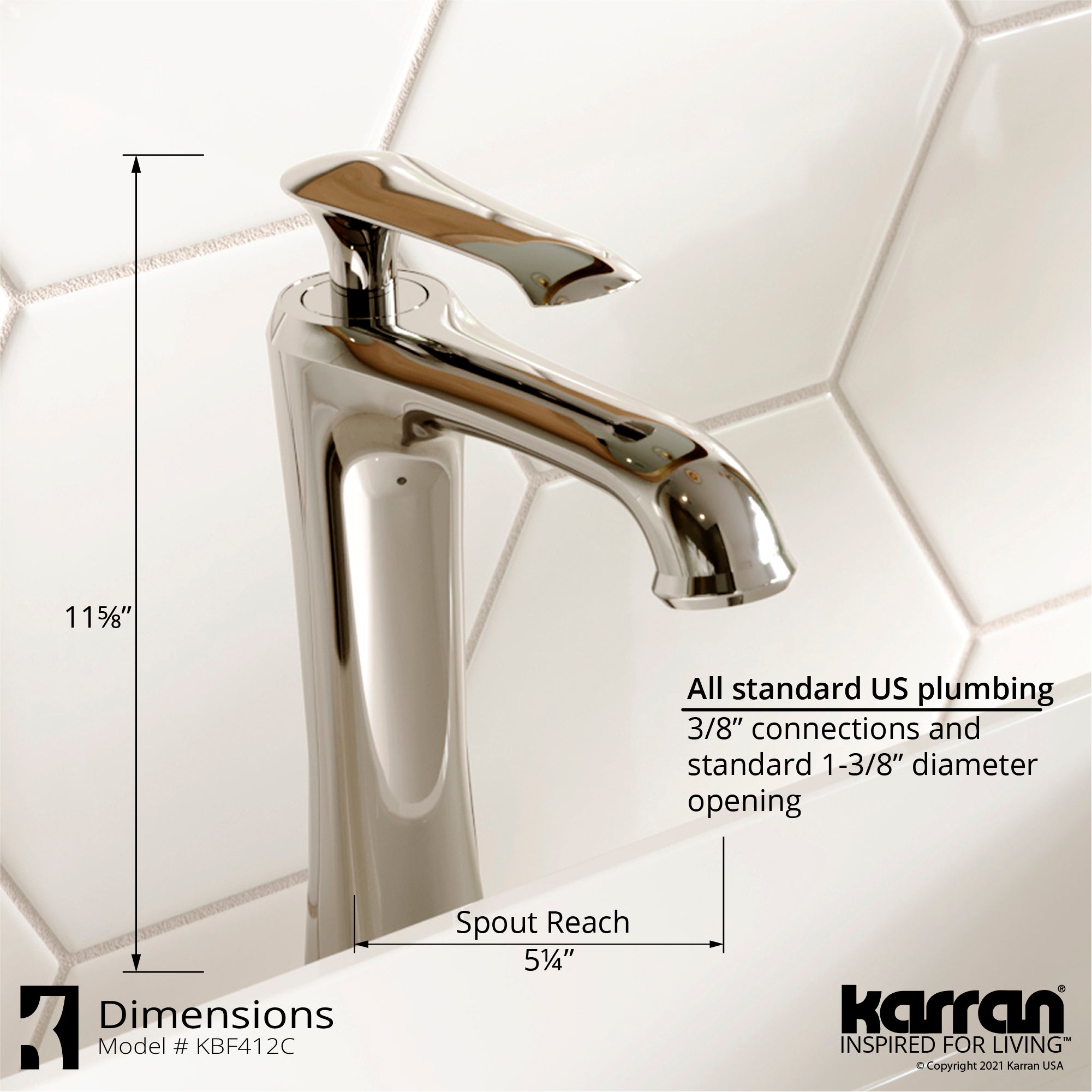 Karran Woodburn 1.2 GPM Single Lever Handle Lead-free Brass ADA Bathroom Faucet, Vessel, Chrome, KBF412C
