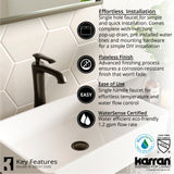 Karran Woodburn 1.2 GPM Single Lever Handle Lead-free Brass ADA Bathroom Faucet, Vessel, Matte Black, KBF412MB