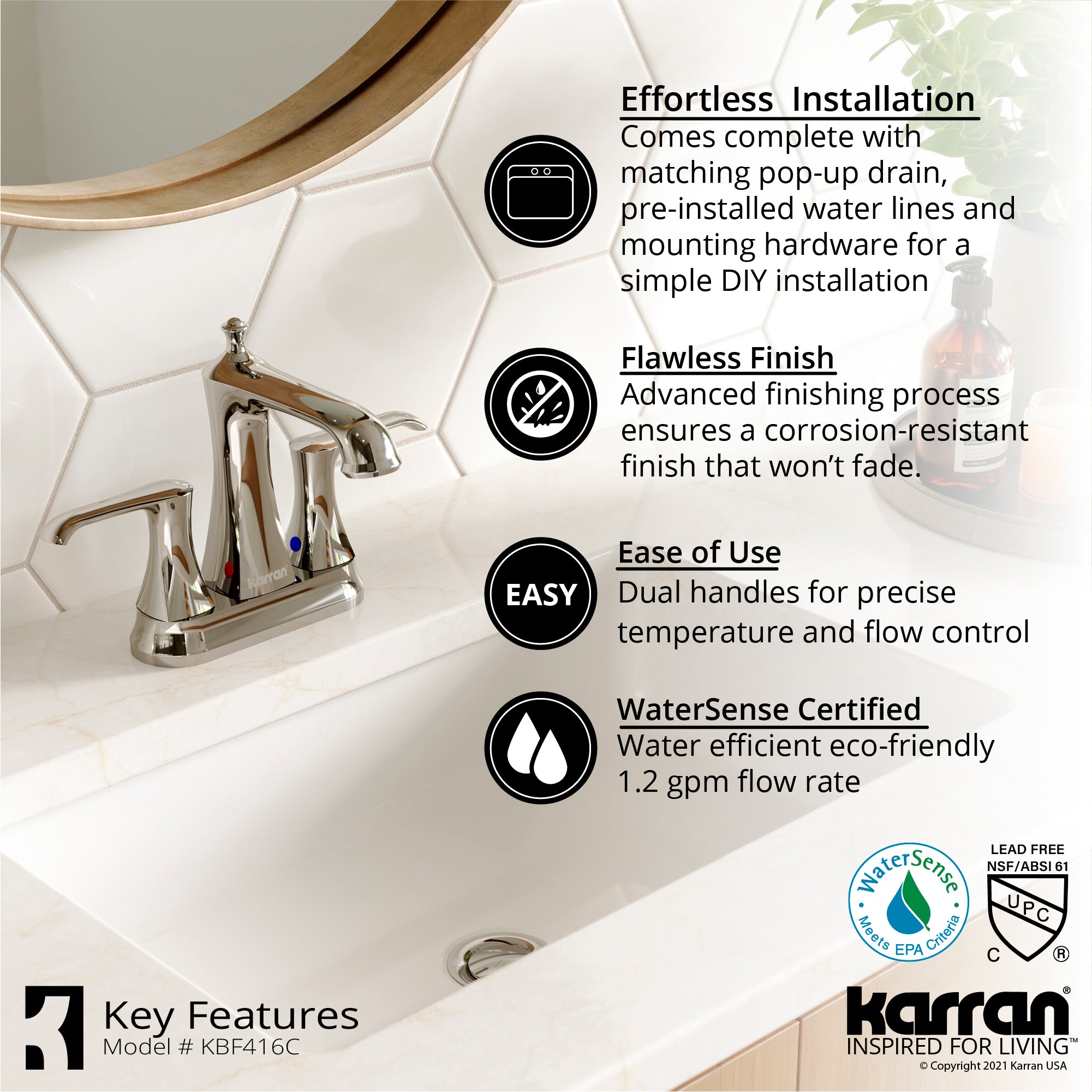 Karran Woodburn 1.2 GPM Double Lever Handle Lead-free Brass ADA Bathroom Faucet, Centerset, Chrome, KBF416C