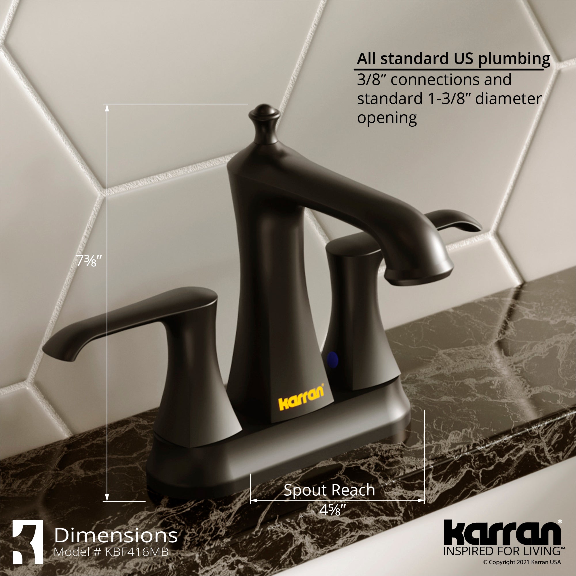 Karran Woodburn 1.2 GPM Double Lever Handle Lead-free Brass ADA Bathroom Faucet, Centerset, Matte Black, KBF416MB