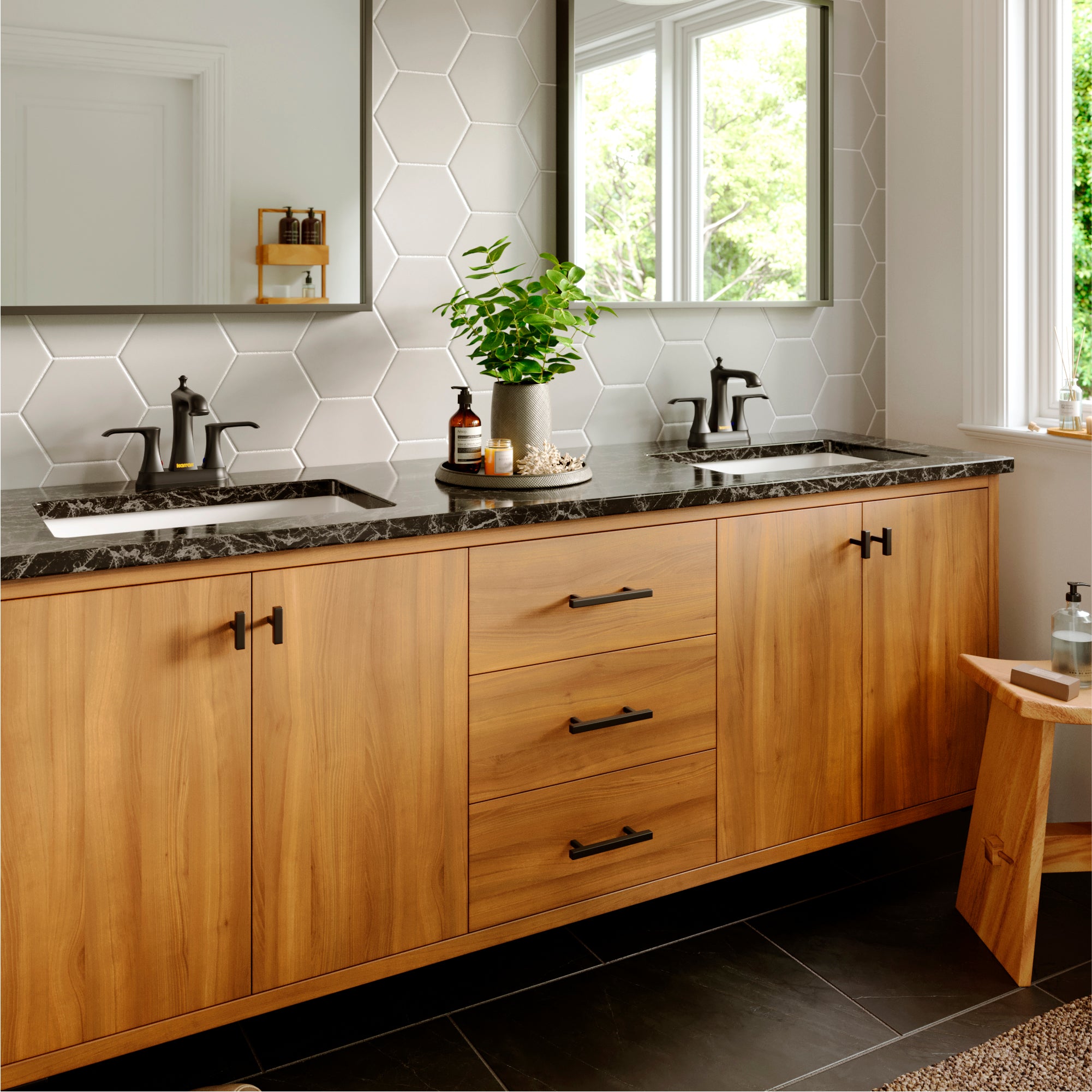 Karran Woodburn 1.2 GPM Double Lever Handle Lead-free Brass ADA Bathroom Faucet, Centerset, Matte Black, KBF416MB