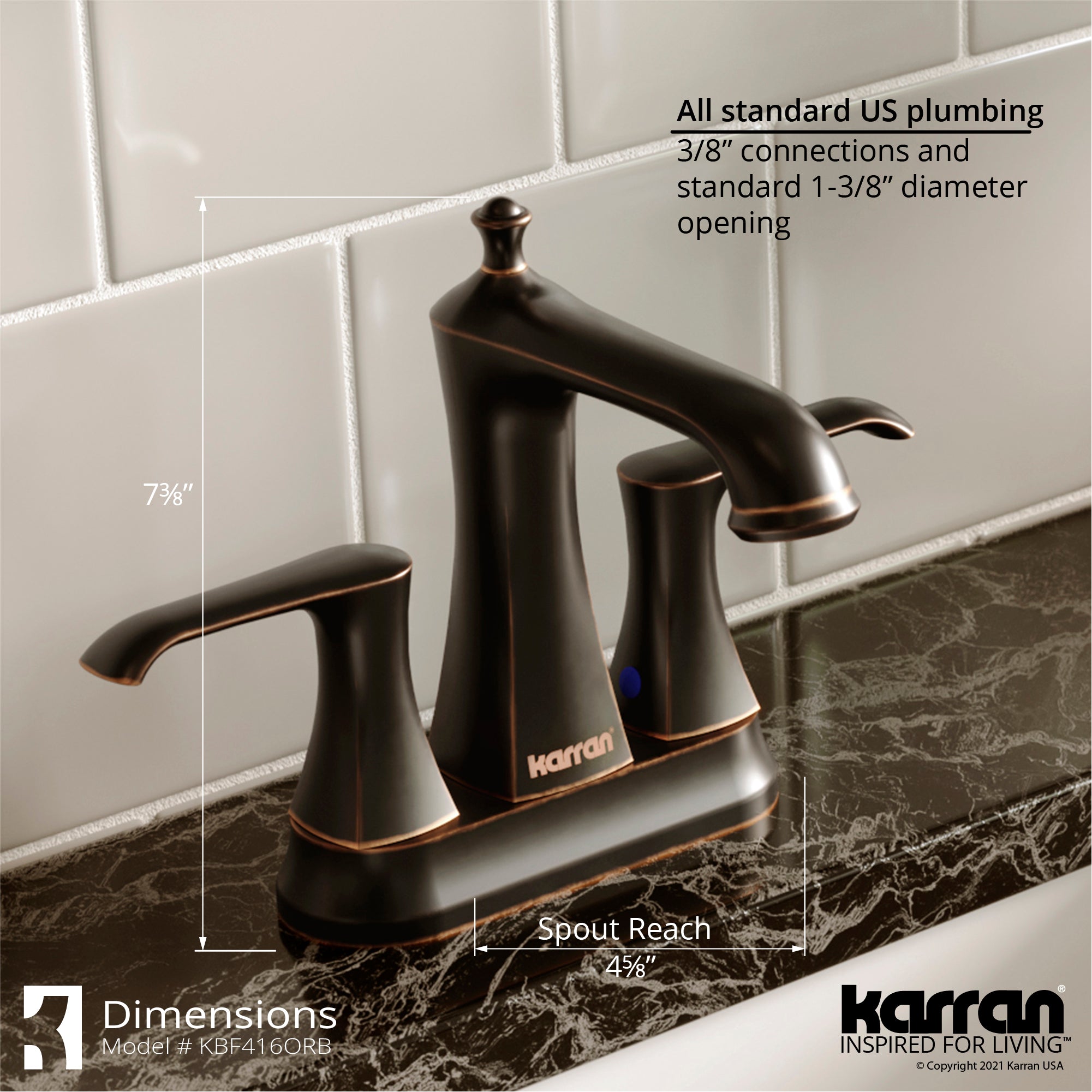Karran Woodburn 1.2 GPM Double Lever Handle Lead-free Brass ADA Bathroom Faucet, Centerset, Oil Rubbed Bronze, KBF416ORB
