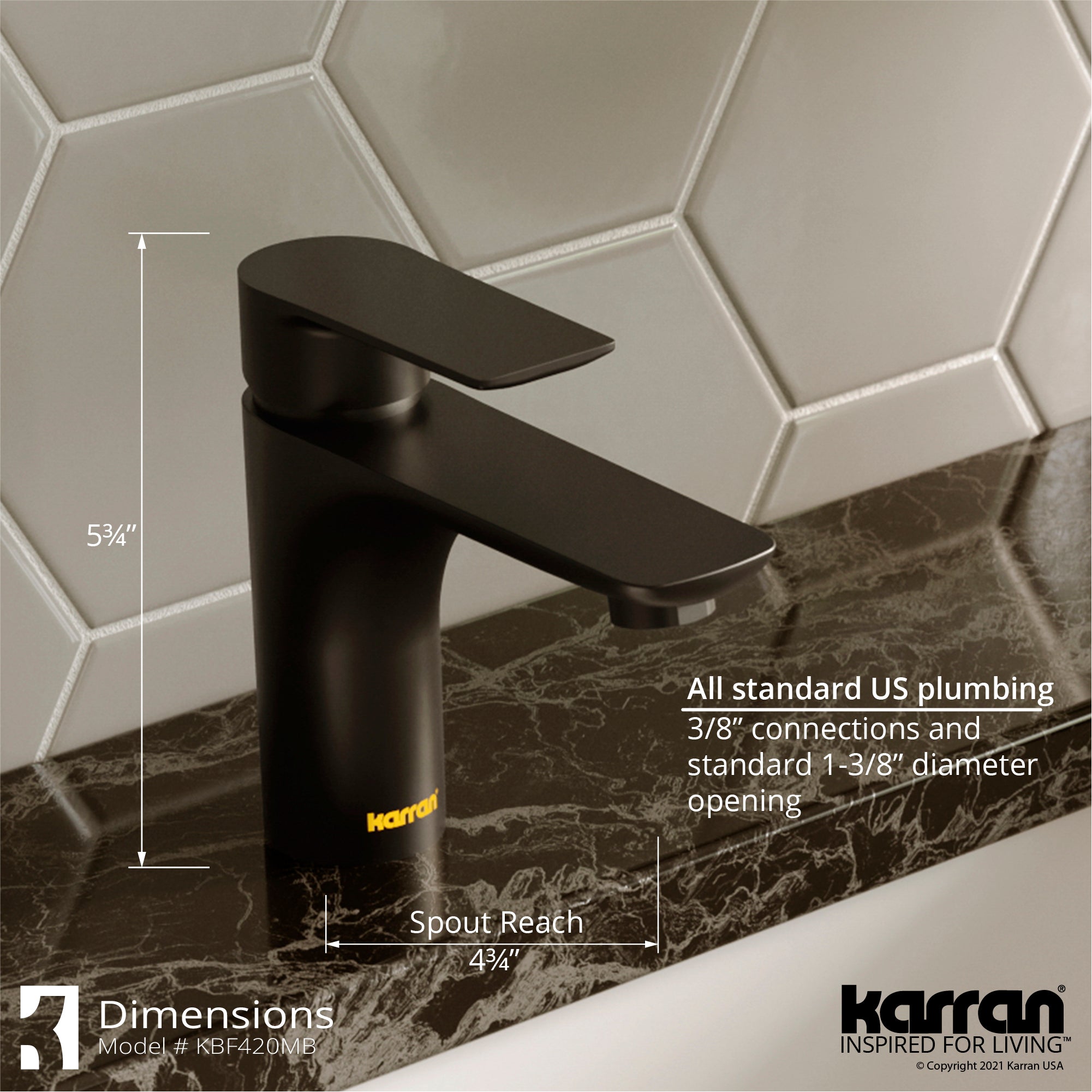 Karran Kayes 1.2 GPM Single Lever Handle Lead-free Brass ADA Bathroom Faucet, Basin, Matte Black, KBF420MB