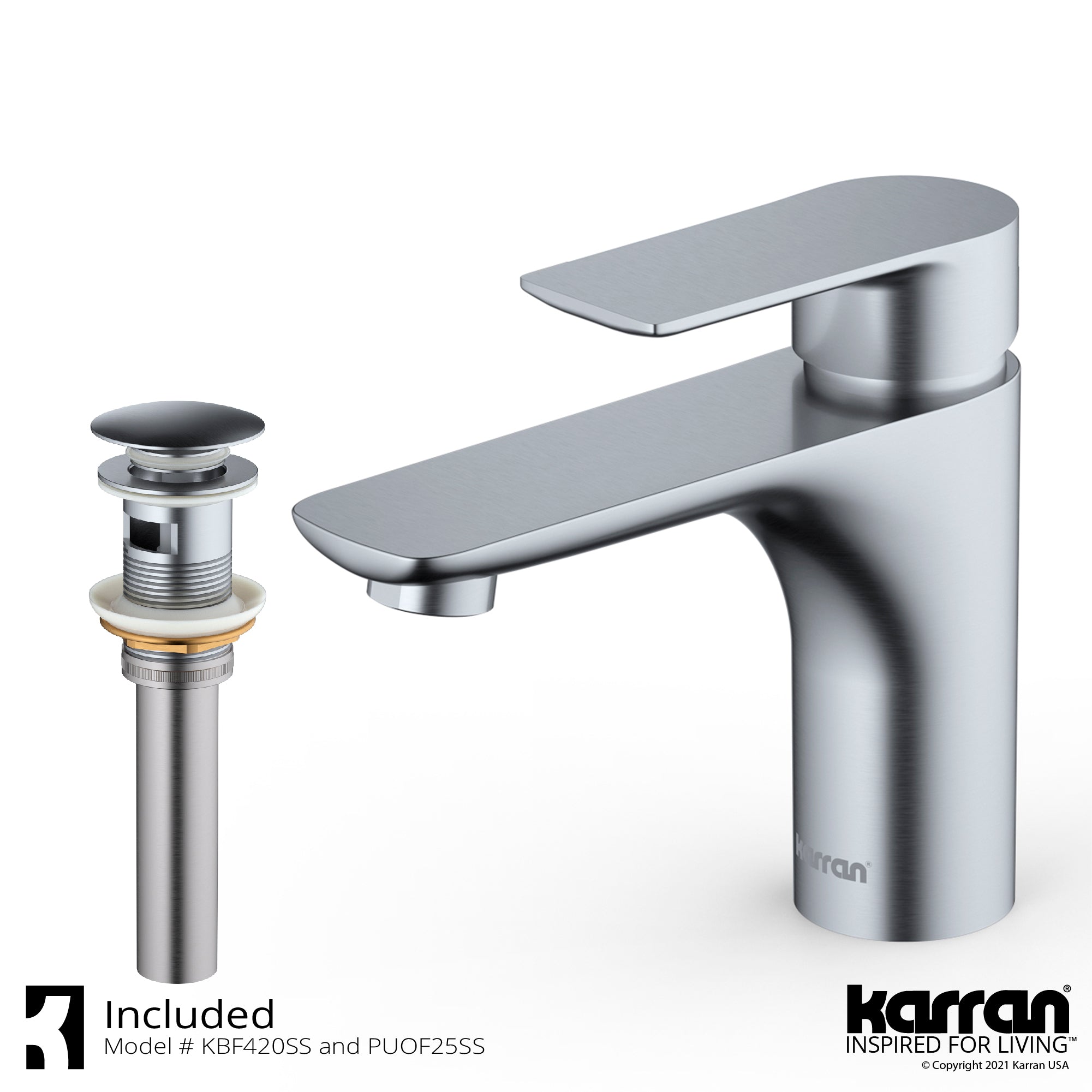 Karran Kayes 1.2 GPM Single Lever Handle Lead-free Brass ADA Bathroom Faucet, Basin, Stainless Steel, KBF420SS