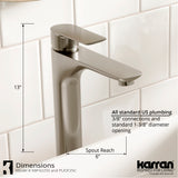 Karran Kayes 1.2 GPM Single Lever Handle Lead-free Brass ADA Bathroom Faucet, Vessel, Stainless Steel, KBF422SS