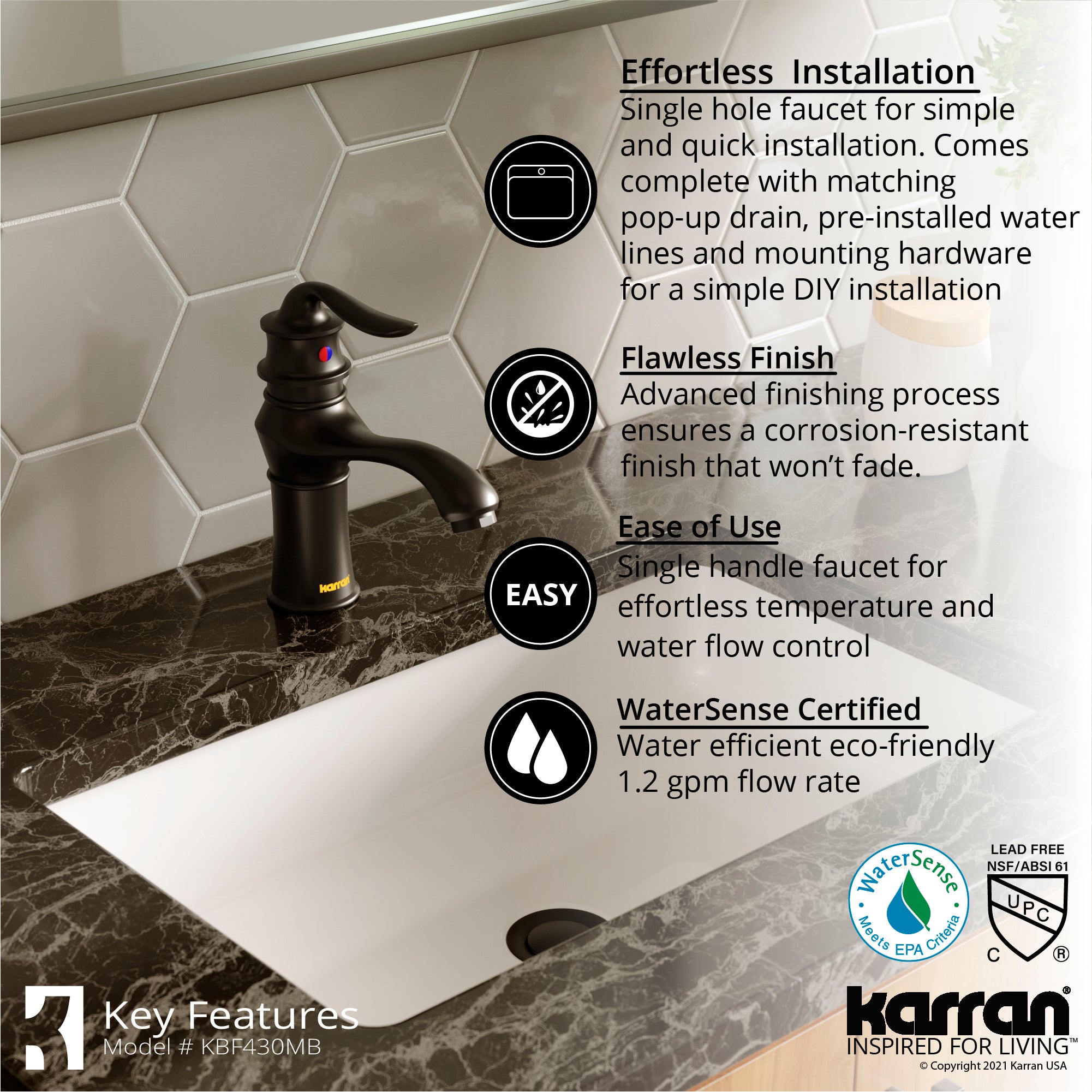 Karran Dartford 1.2 GPM Single Lever Handle Lead-free Brass ADA Bathroom Faucet, Basin, Matte Black, KBF430MB