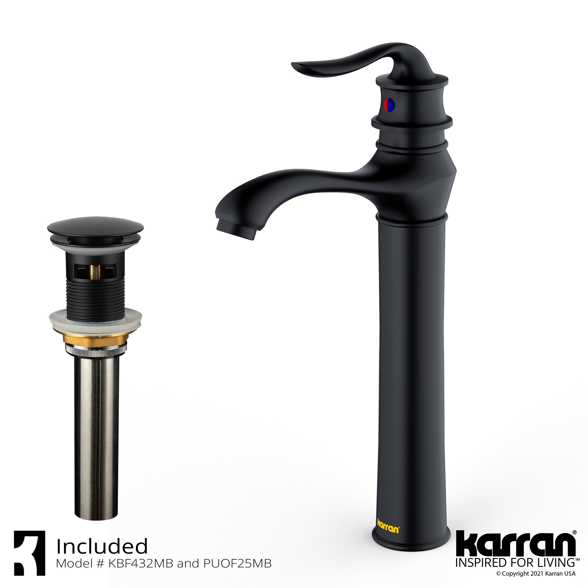 Karran Dartford 1.2 GPM Single Lever Handle Lead-free Brass ADA Bathroom Faucet, Vessel, Matte Black, KBF432MB