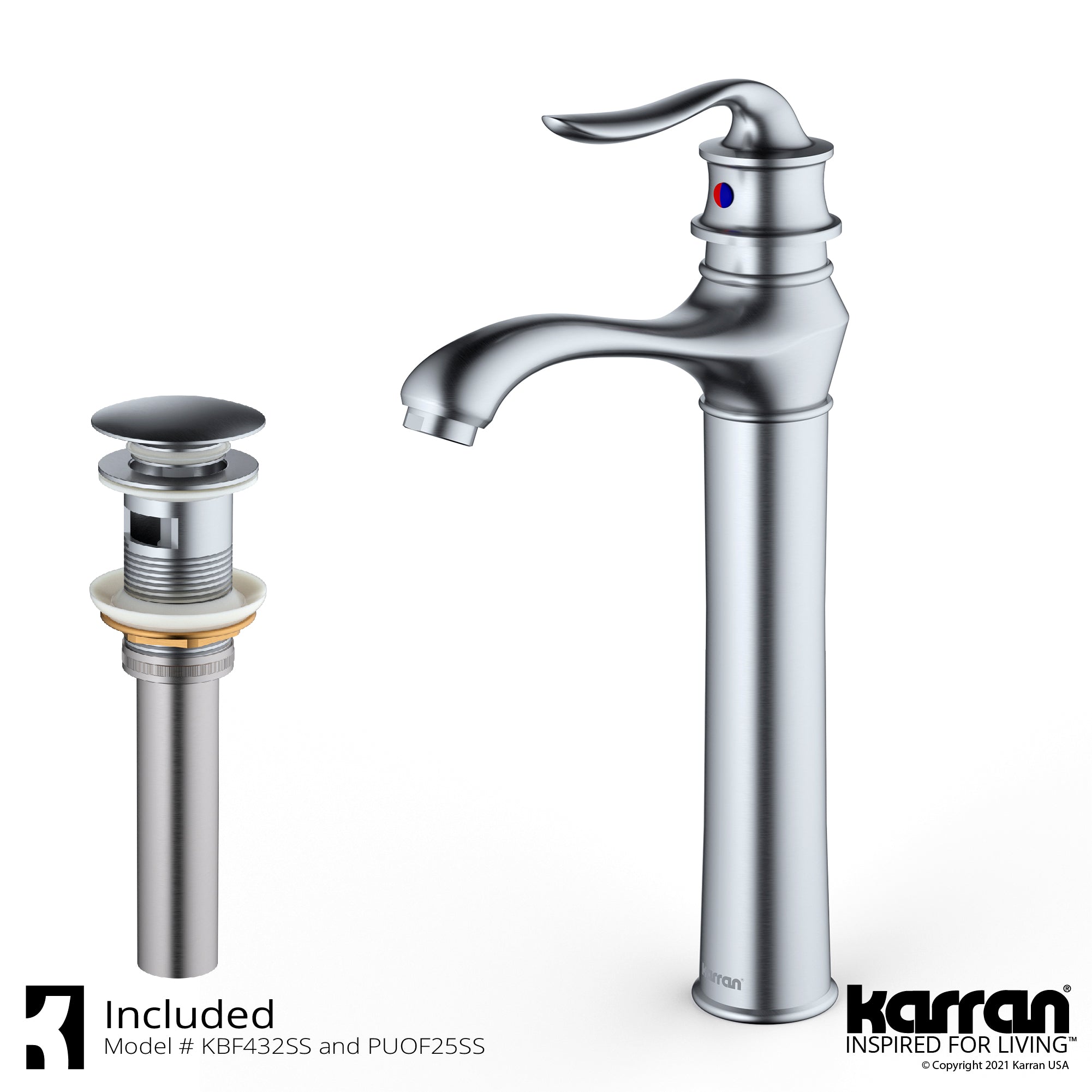 Karran Dartford 1.2 GPM Single Lever Handle Lead-free Brass ADA Bathroom Faucet, Vessel, Stainless Steel, KBF432SS