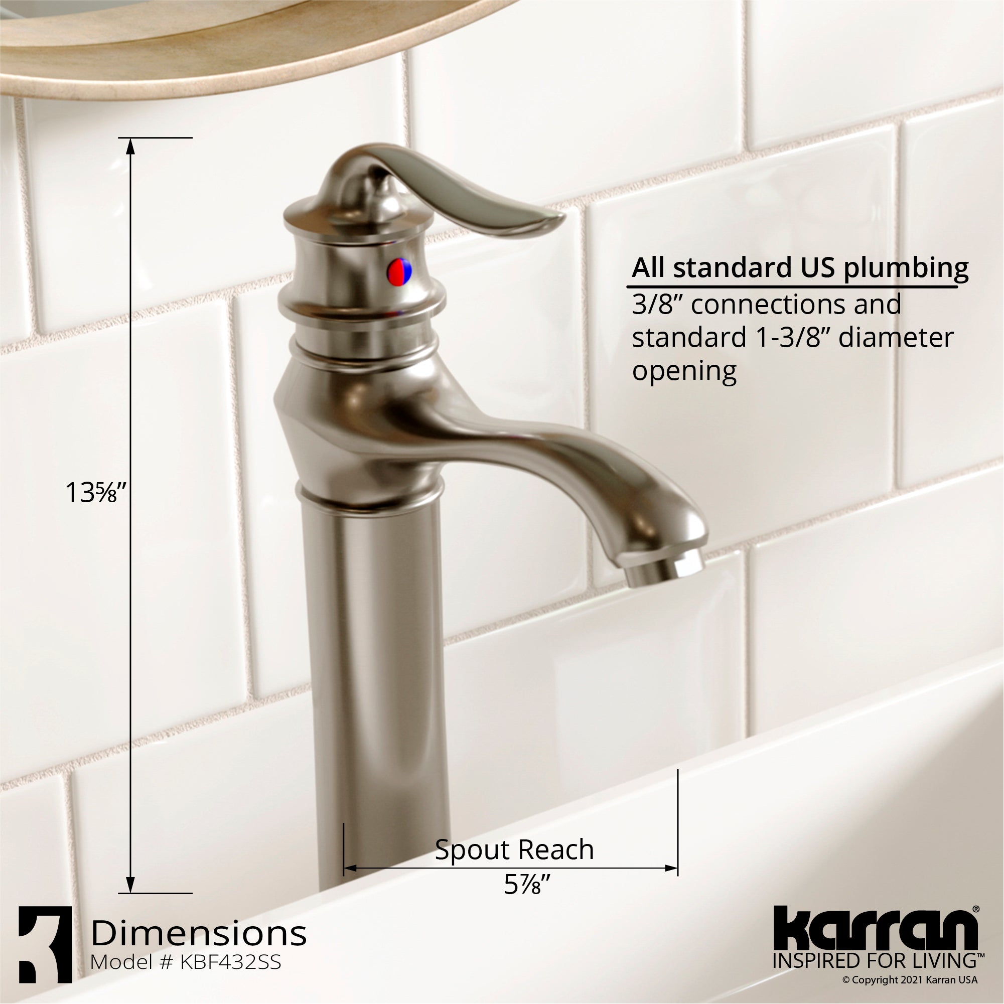Karran Dartford 1.2 GPM Single Lever Handle Lead-free Brass ADA Bathroom Faucet, Vessel, Stainless Steel, KBF432SS