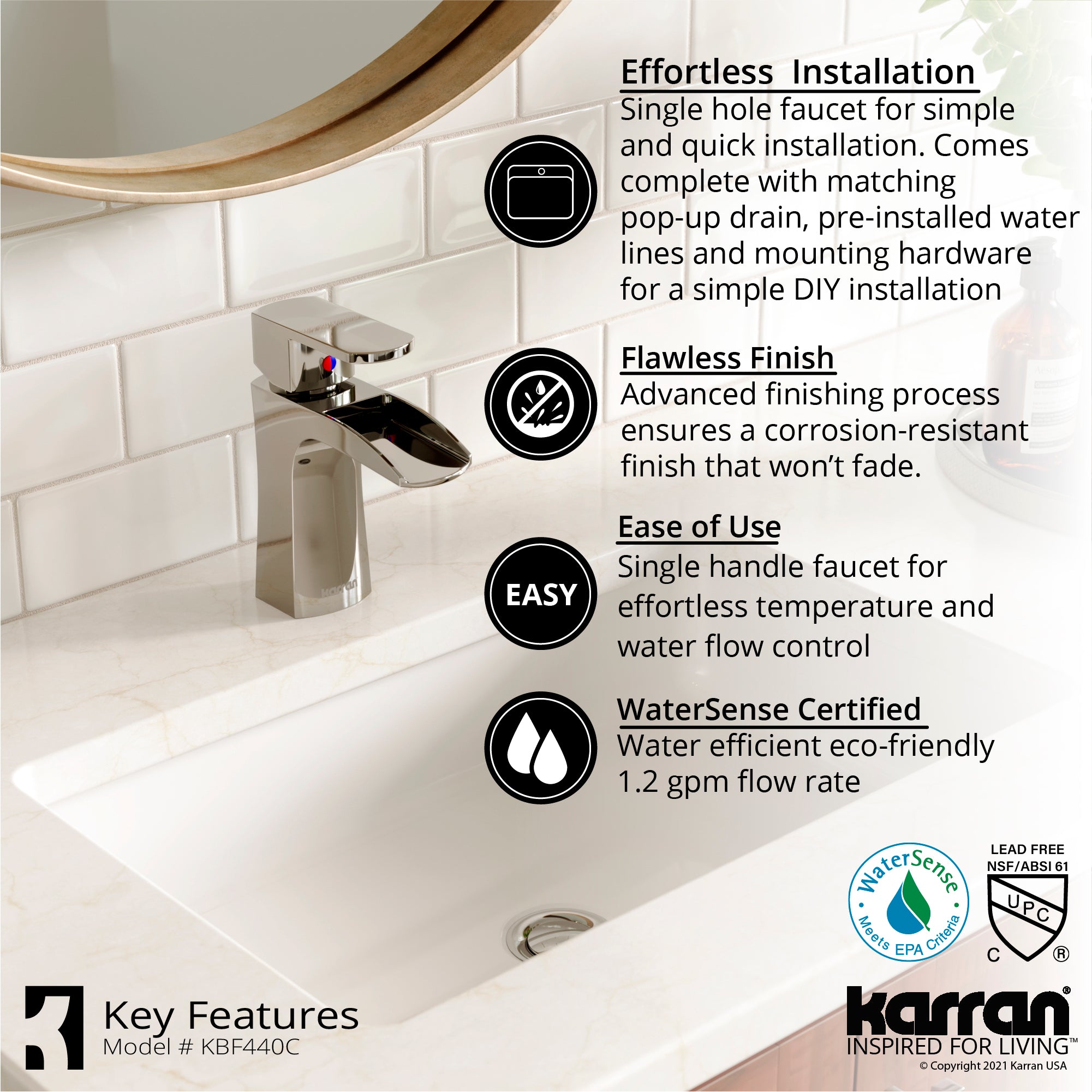 Karran Kassel 1.2 GPM Single Lever Handle Lead-free Brass ADA Bathroom Faucet, Basin, Chrome, KBF440C