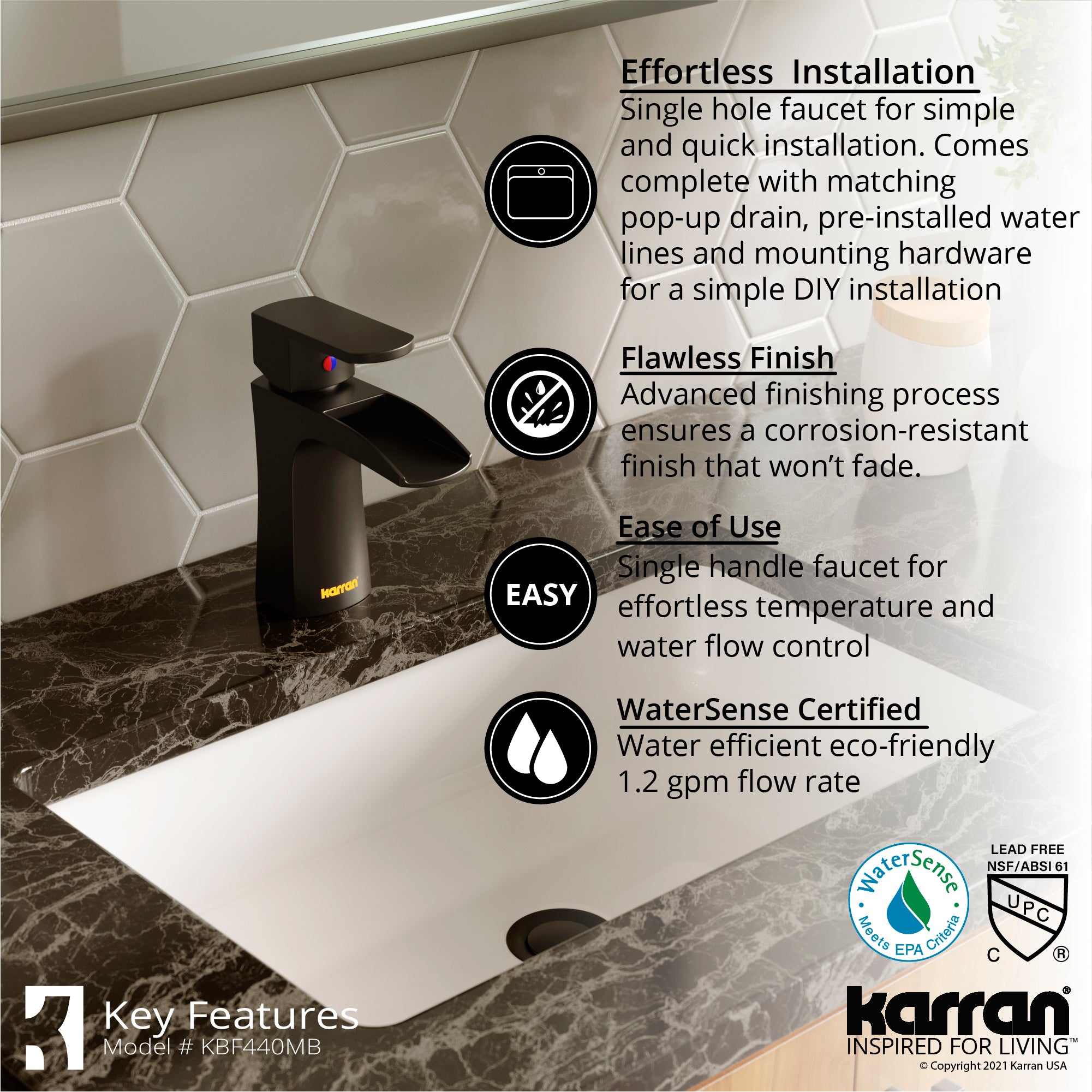 Karran Kassel 1.2 GPM Single Lever Handle Lead-free Brass ADA Bathroom Faucet, Basin, Matte Black, KBF440MB