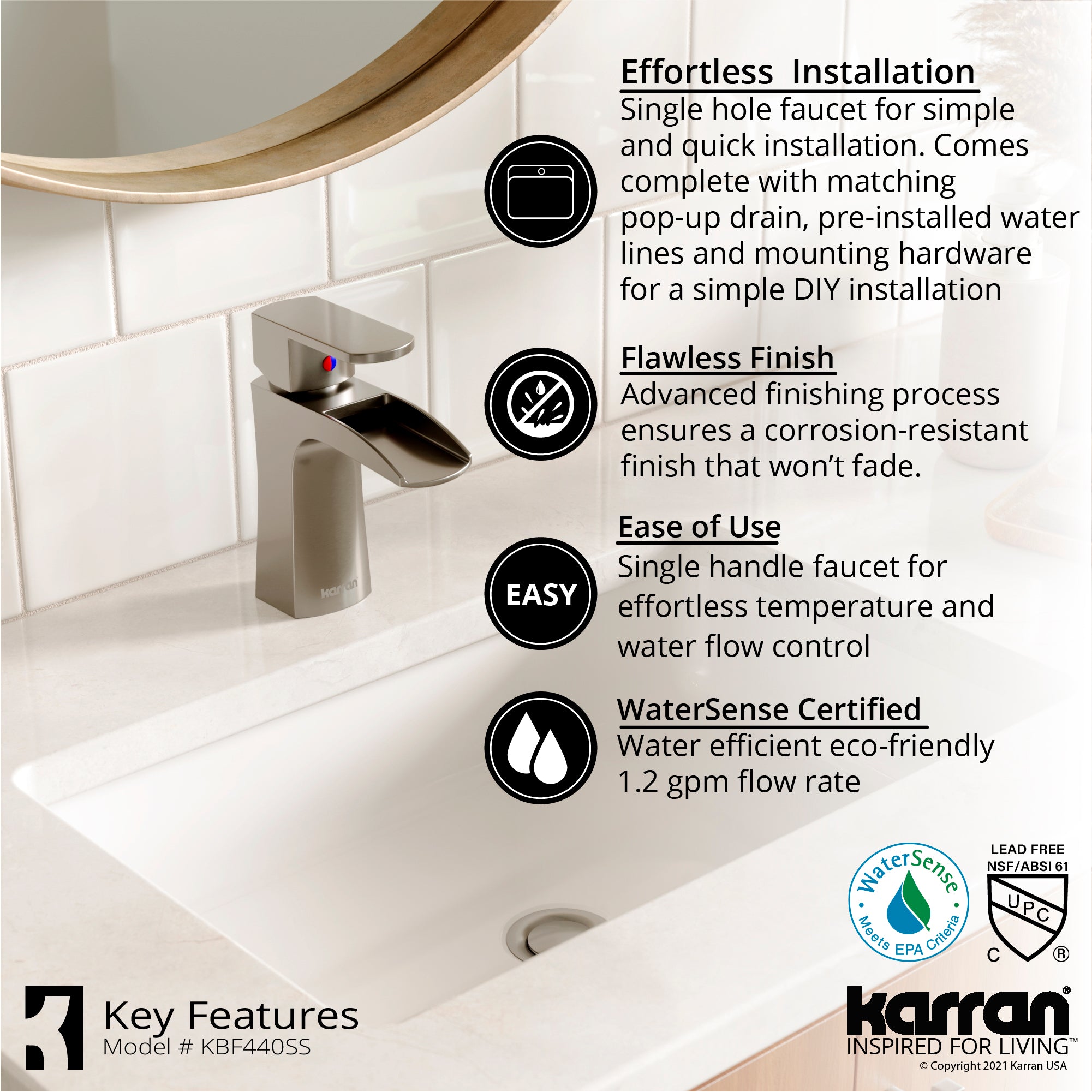 Karran Kassel 1.2 GPM Single Lever Handle Lead-free Brass ADA Bathroom Faucet, Basin, Stainless Steel, KBF440SS