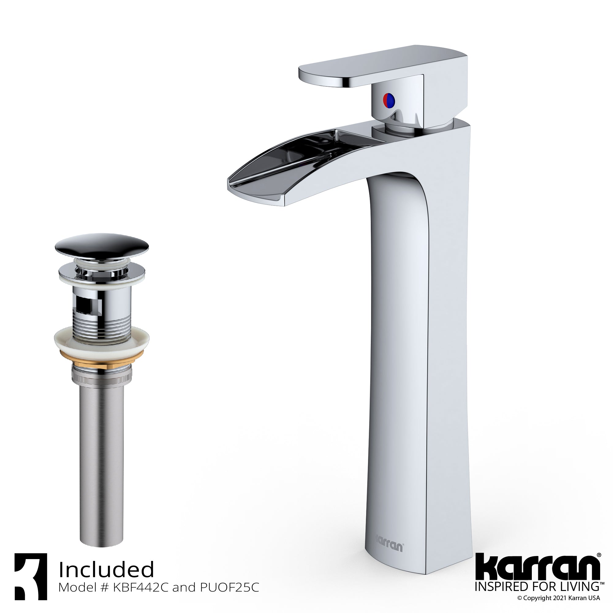 Karran Kassel 1.2 GPM Single Lever Handle Lead-free Brass ADA Bathroom Faucet, Vessel, Chrome, KBF442C