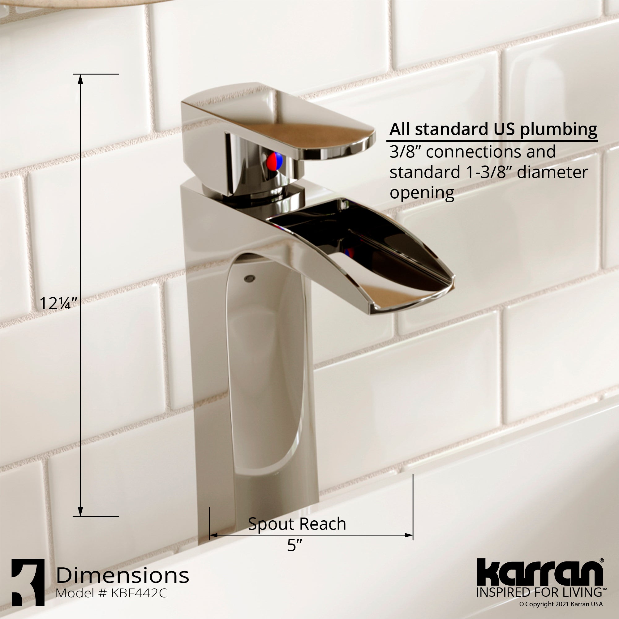 Karran Kassel 1.2 GPM Single Lever Handle Lead-free Brass ADA Bathroom Faucet, Vessel, Chrome, KBF442C