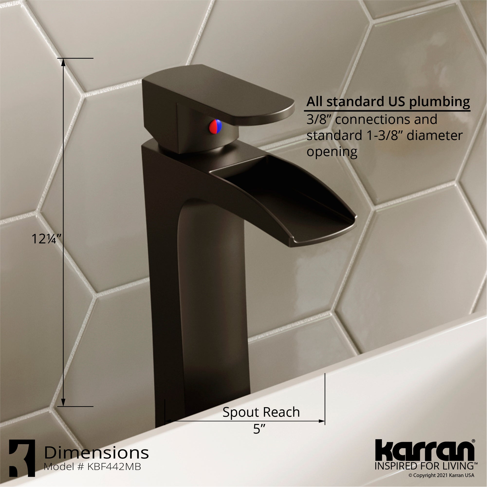 Karran Kassel 1.2 GPM Single Lever Handle Lead-free Brass ADA Bathroom Faucet, Vessel, Matte Black, KBF442MB