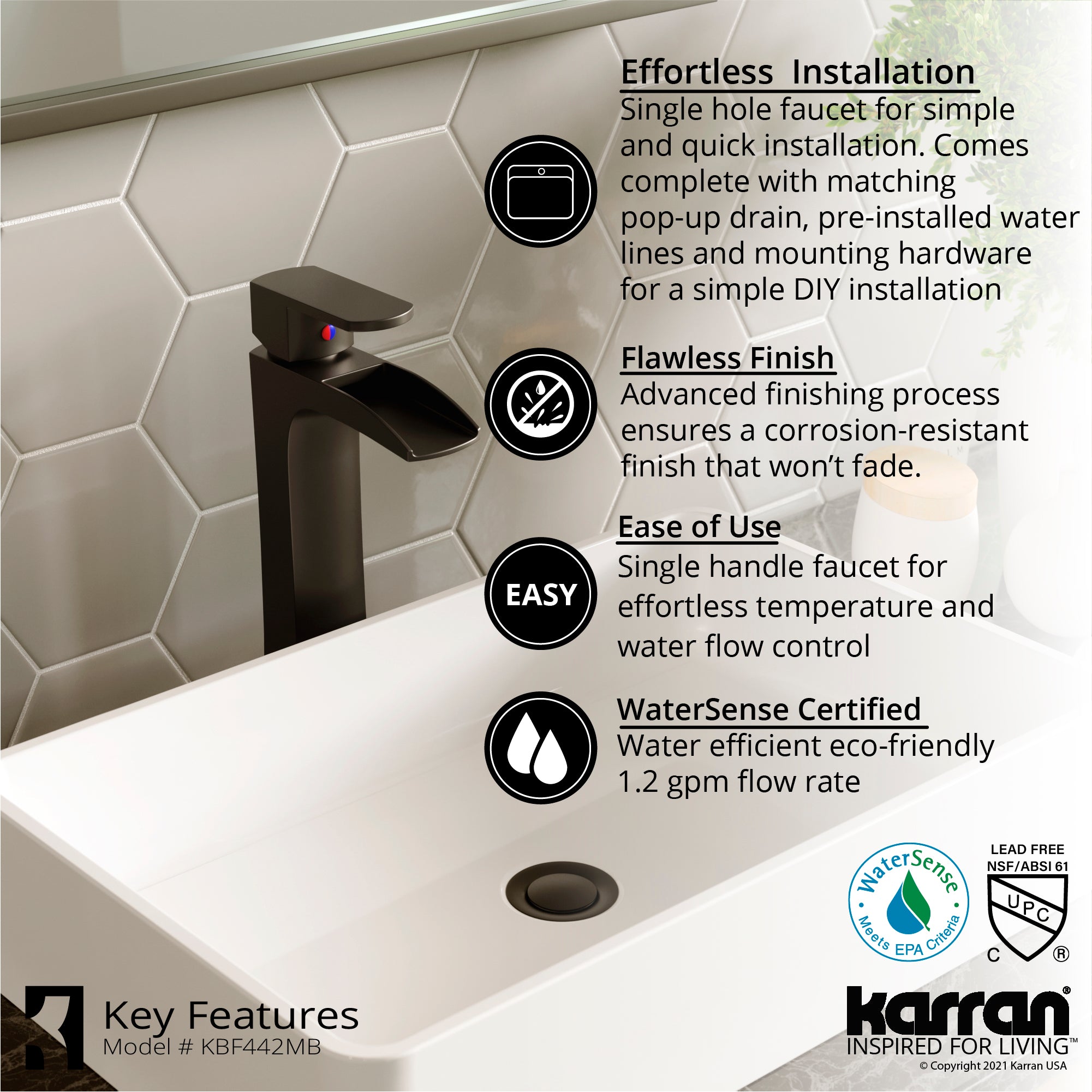 Karran Kassel 1.2 GPM Single Lever Handle Lead-free Brass ADA Bathroom Faucet, Vessel, Matte Black, KBF442MB