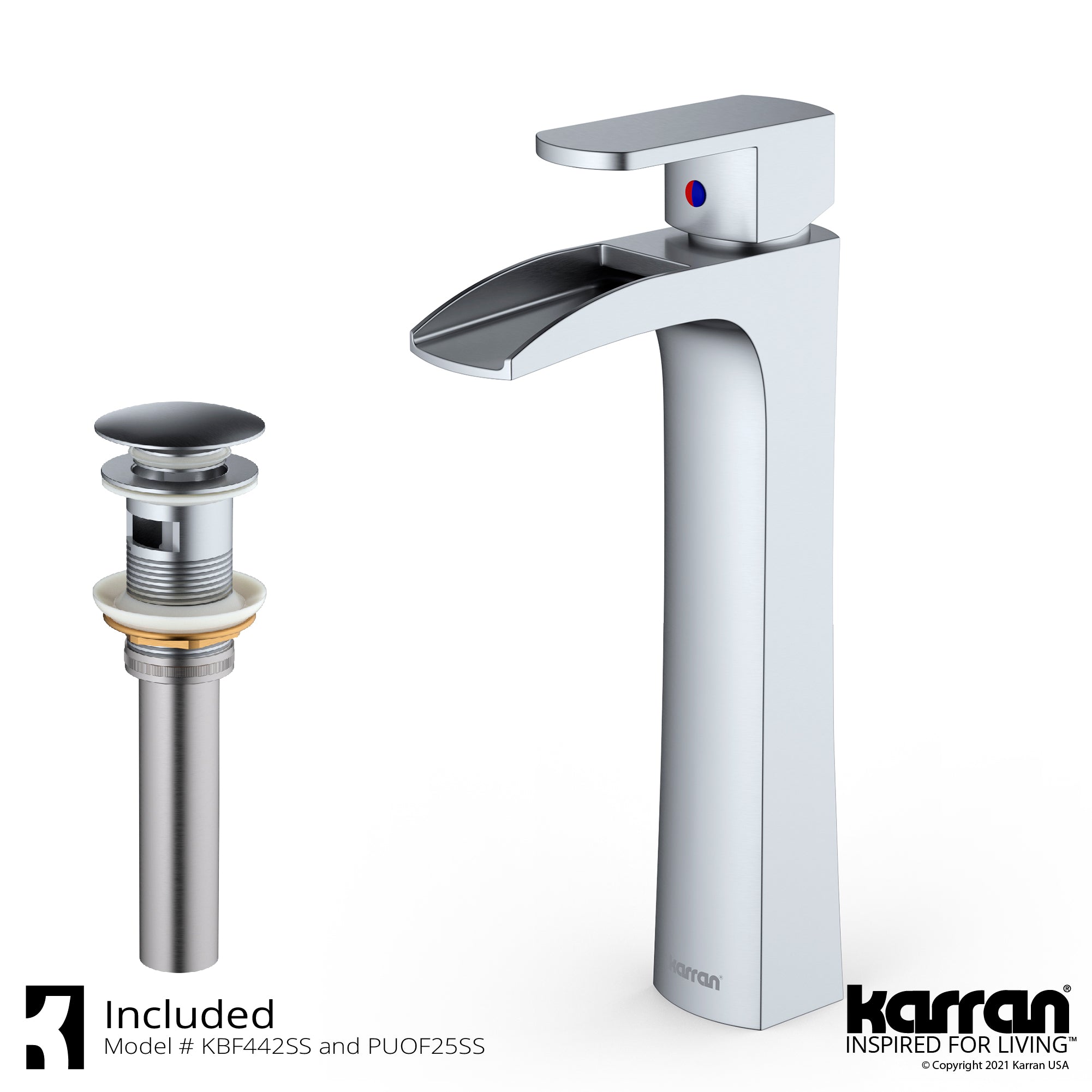 Karran Kassel 1.2 GPM Single Lever Handle Lead-free Brass ADA Bathroom Faucet, Vessel, Stainless Steel, KBF442SS