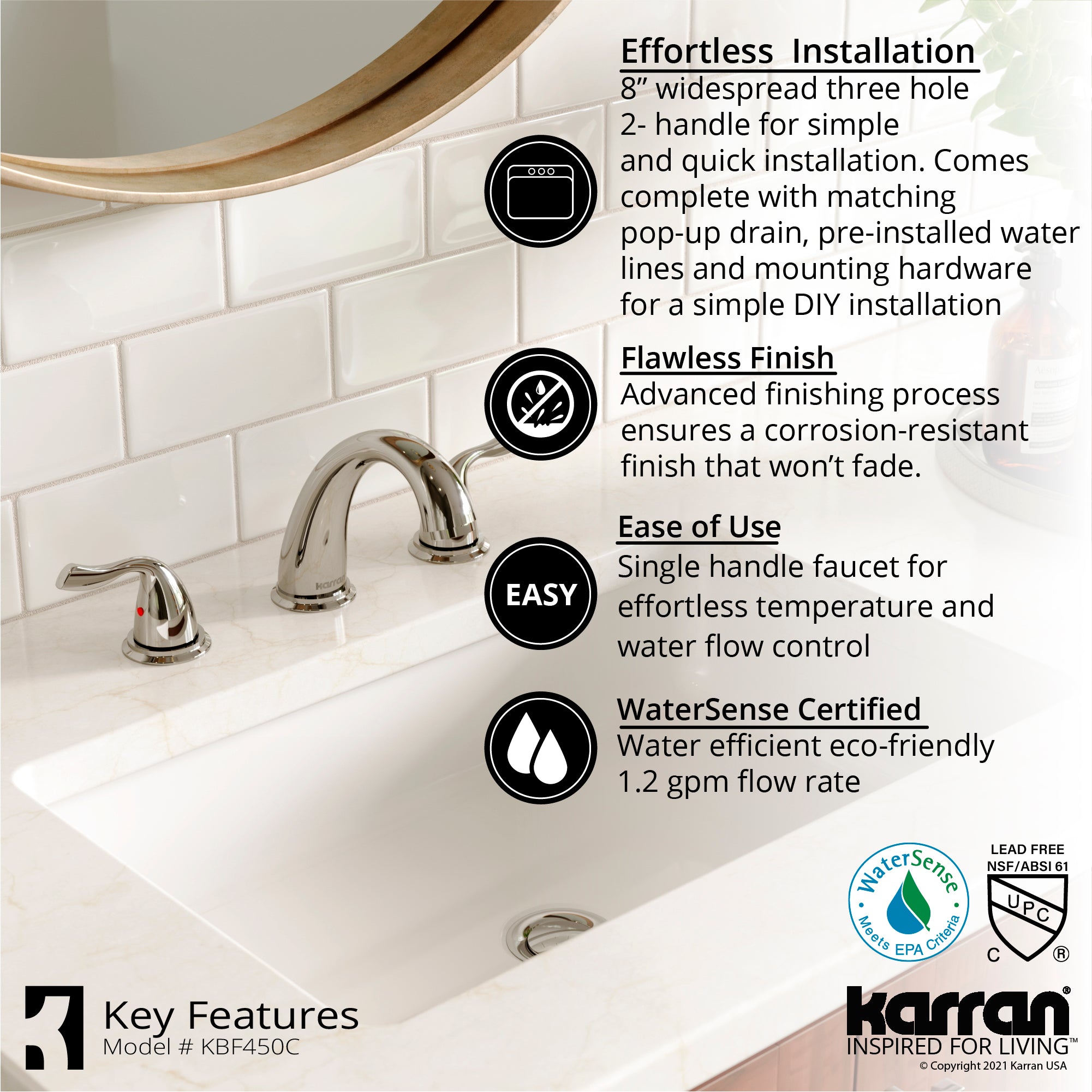Karran Fulham 1.2 GPM Double Lever Handle Lead-free Brass ADA Bathroom Faucet, Widespread, Chrome, KBF450C