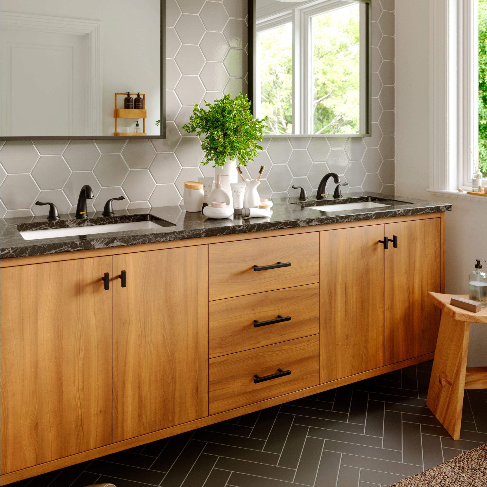 Karran Fulham 1.2 GPM Double Lever Handle Lead-free Brass ADA Bathroom Faucet, Widespread, Matte Black, KBF450MB