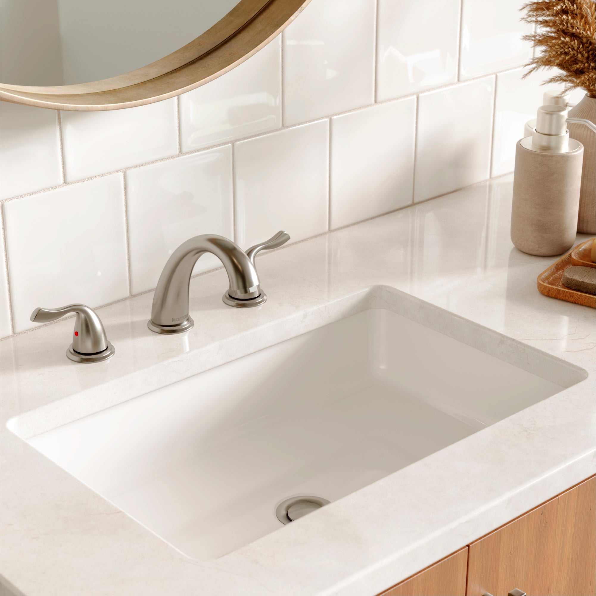 Karran Fulham 1.2 GPM Double Lever Handle Lead-free Brass ADA Bathroom Faucet, Widespread, Stainless Steel, KBF450SS