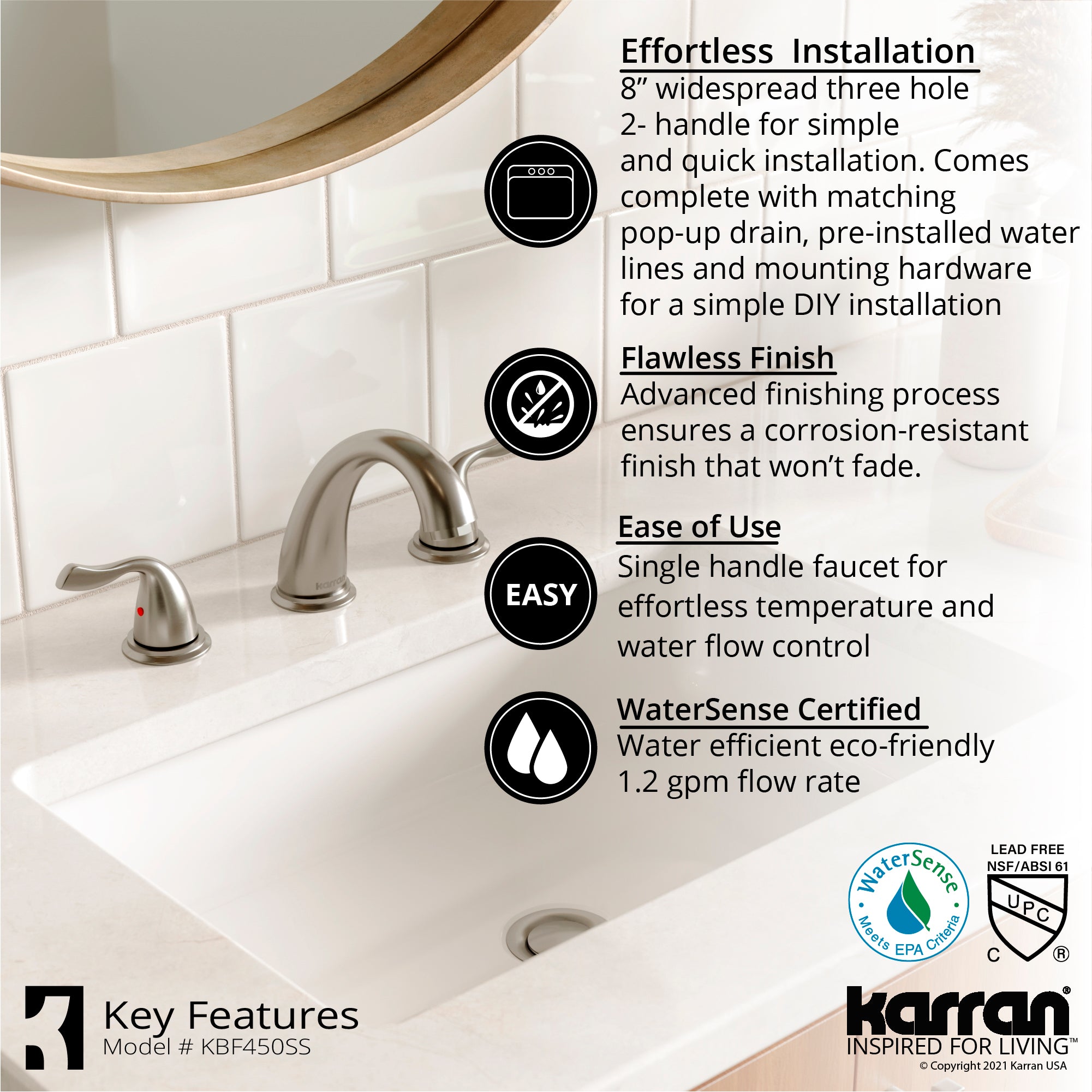 Karran Fulham 1.2 GPM Double Lever Handle Lead-free Brass ADA Bathroom Faucet, Widespread, Stainless Steel, KBF450SS